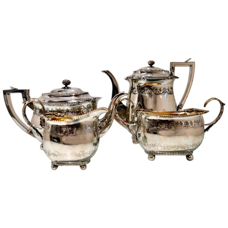 19th Century Antique George III Sterling Silver 4 Pce Tea & Coffee Set Lon, 1809 For Sale
