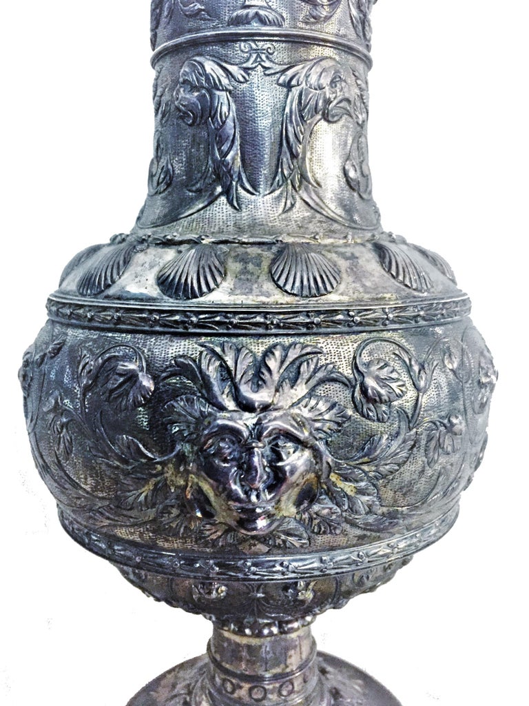 Antique German NeoBaroque Silver Wine Jug, 19th Century For Sale at