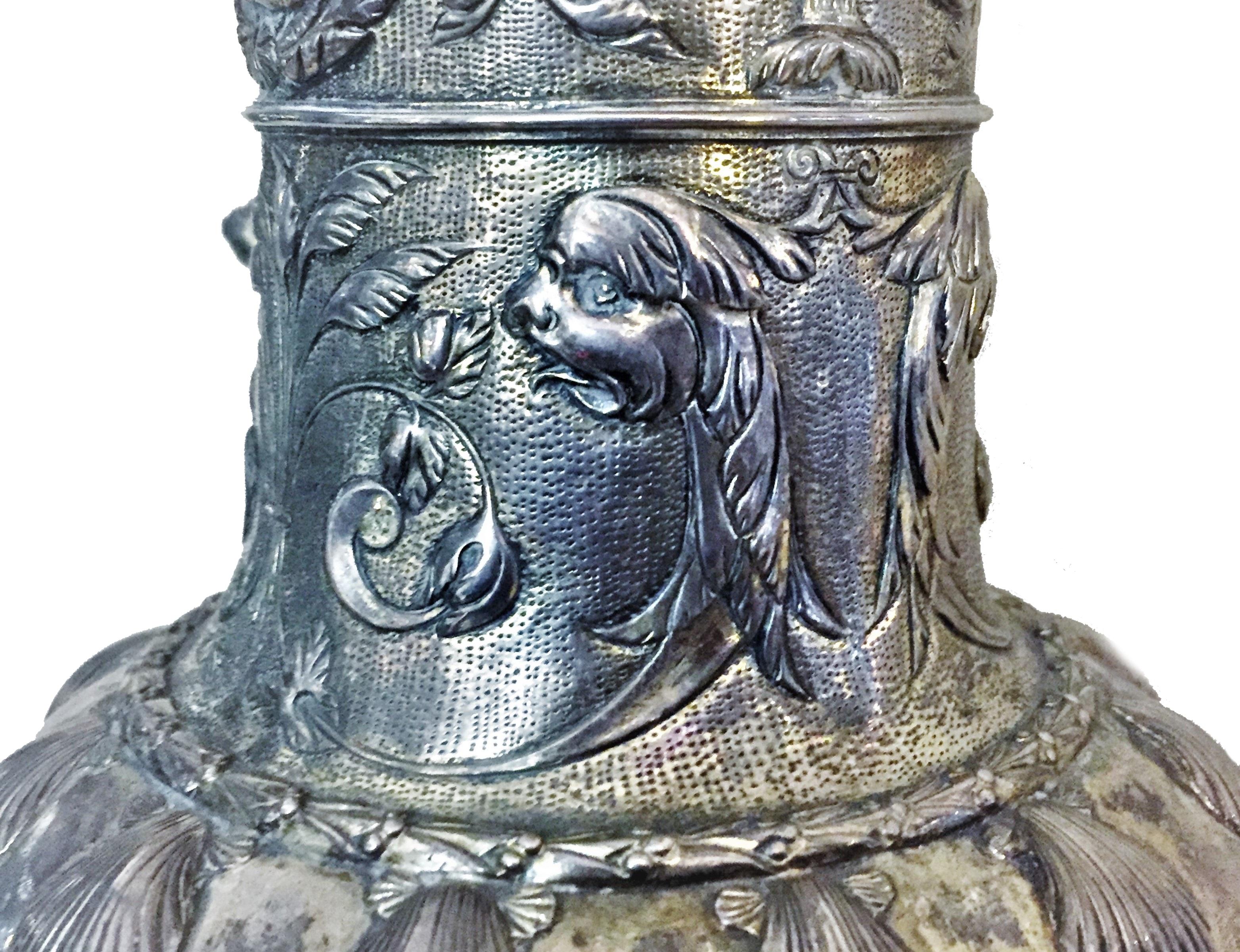 Antique German Neo-Baroque Silver Wine Jug, 19th Century For Sale 3