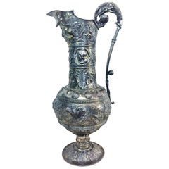 Antique German Neo-Baroque Silver Wine Jug, 19th Century