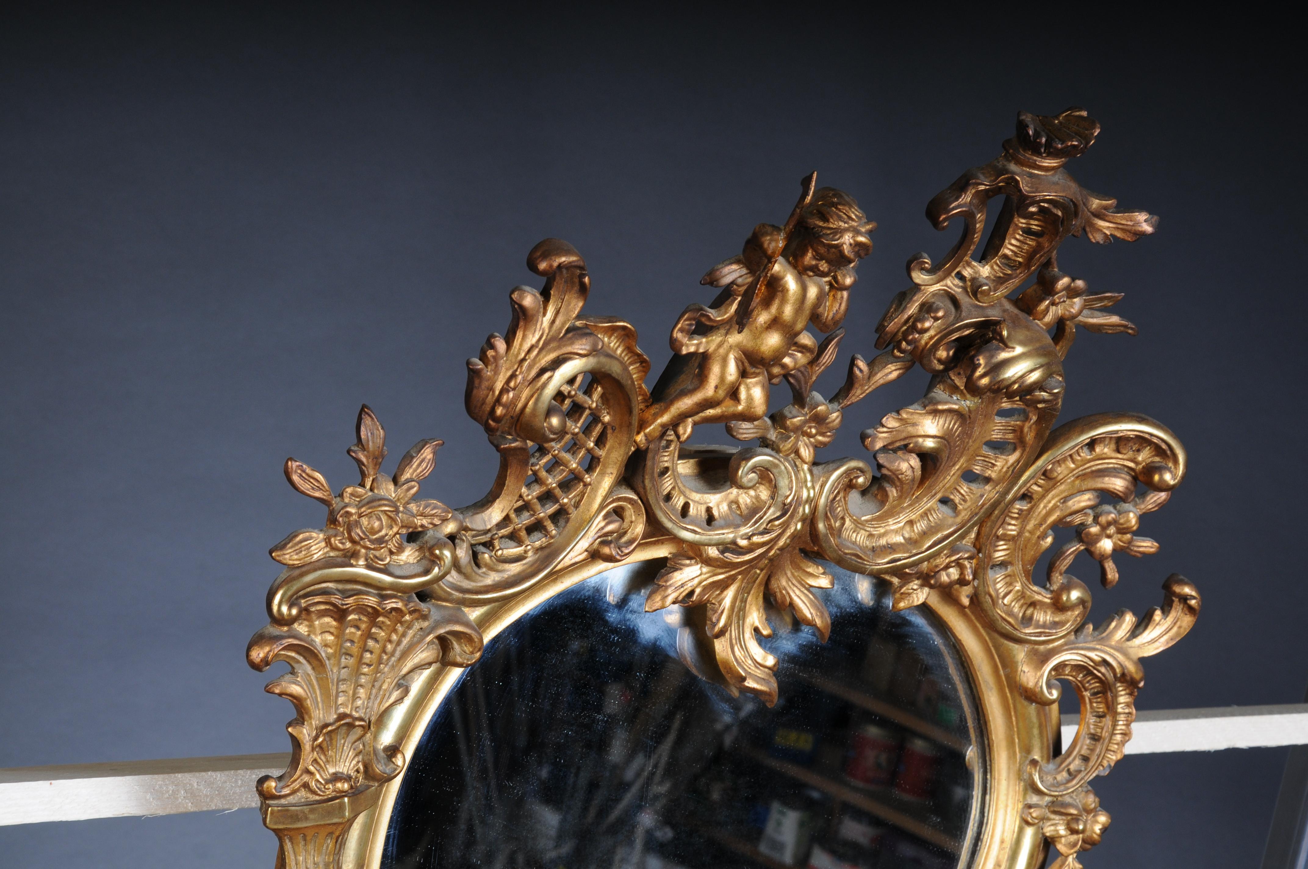 19ème siècle Antique miroir mural doré Rococo en vente 9