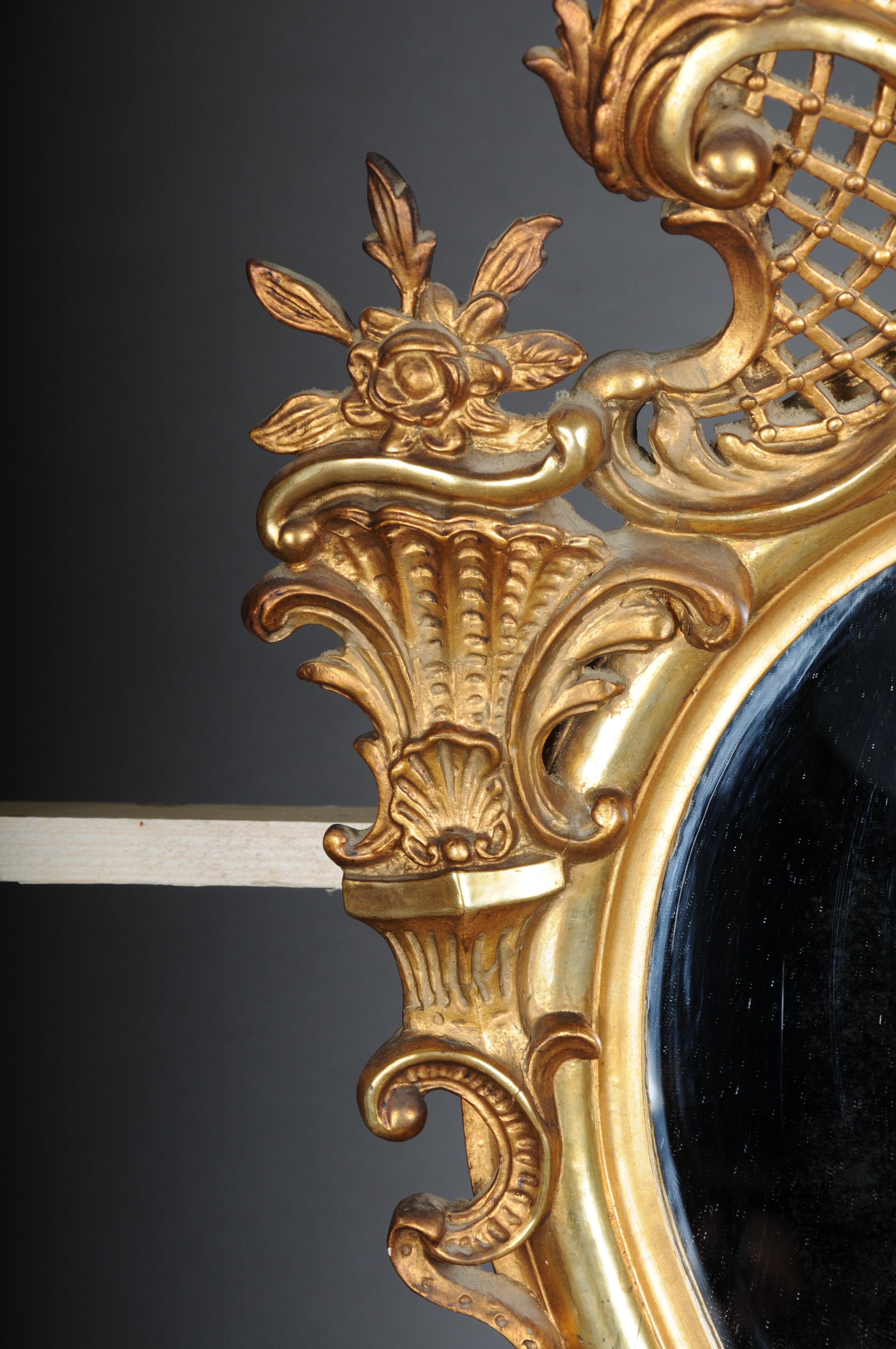 Hand-Carved 19th Century Antique gilded Rococo wall mirror For Sale