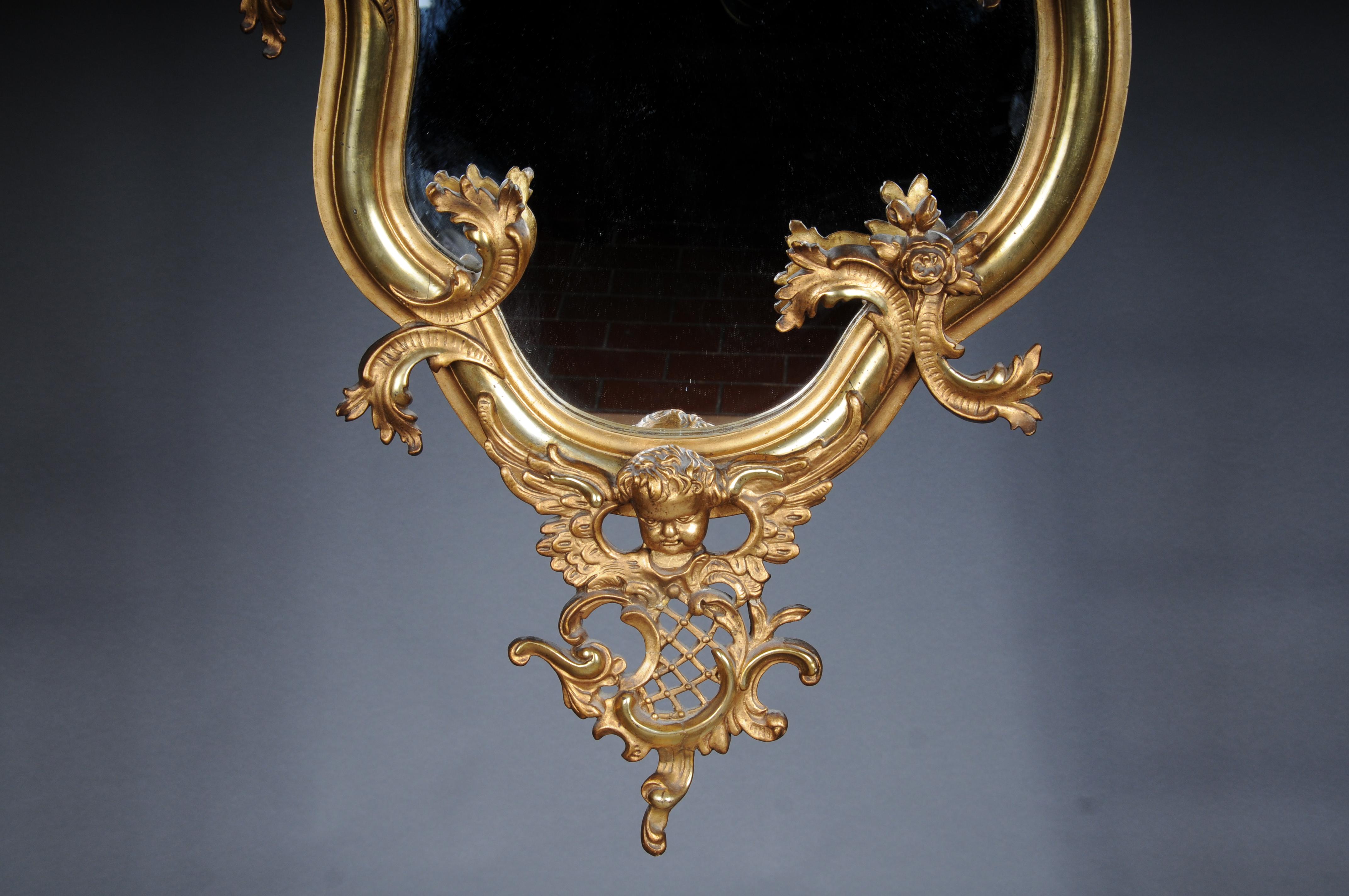 Mirror 19th Century Antique gilded Rococo wall mirror For Sale