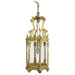 19th Century Antique Gilt Brass Hallway Lantern, Elegant Design