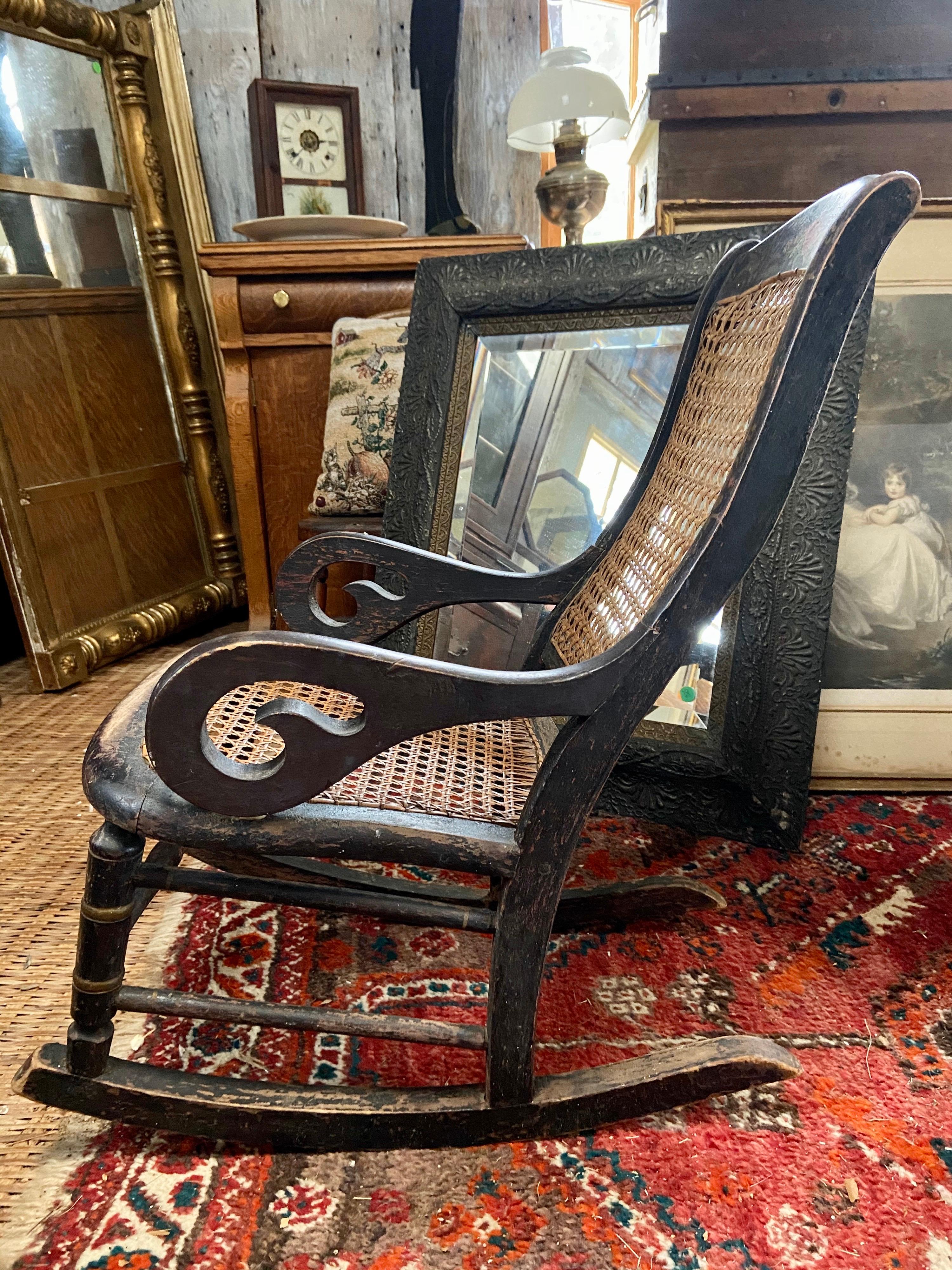 rocking chair with cane seat and back