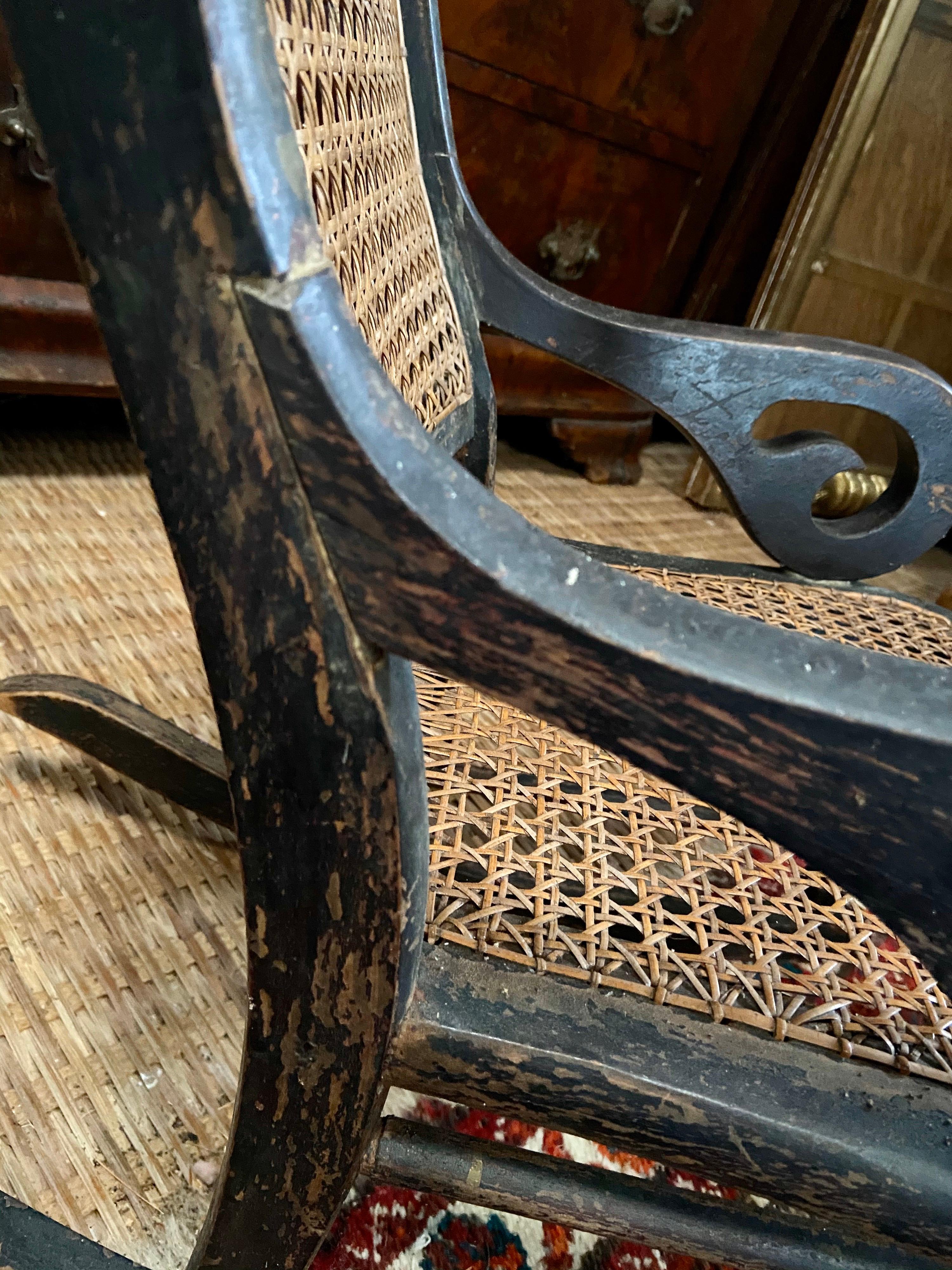 19th Century Antique Gilt Hand Painted Child's Rocking Chair Cane Back and Seat In Good Condition For Sale In Vineyard Haven, MA