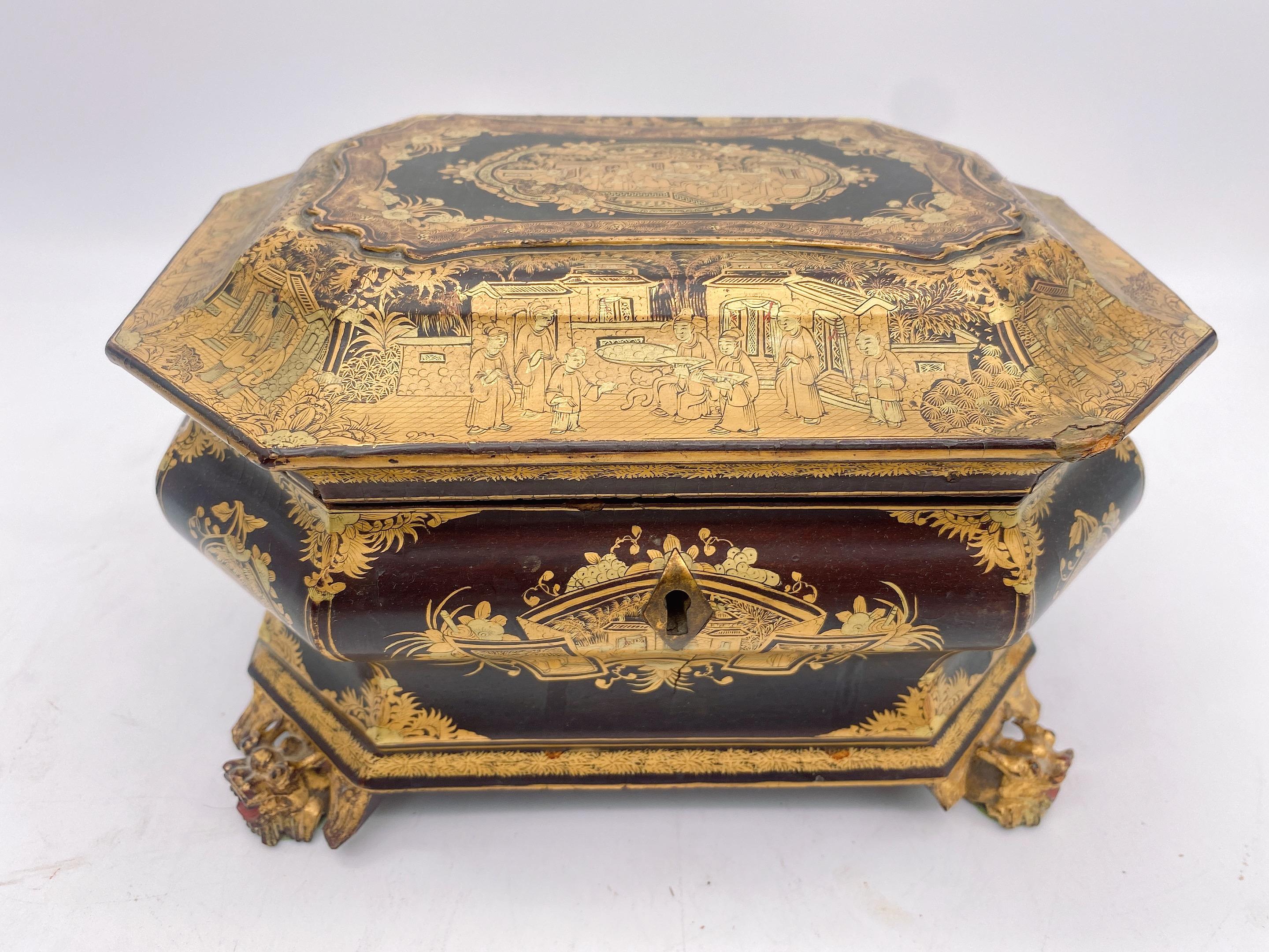 19th Century Antique Gilt Lacquer Chinese Tea Caddy 8