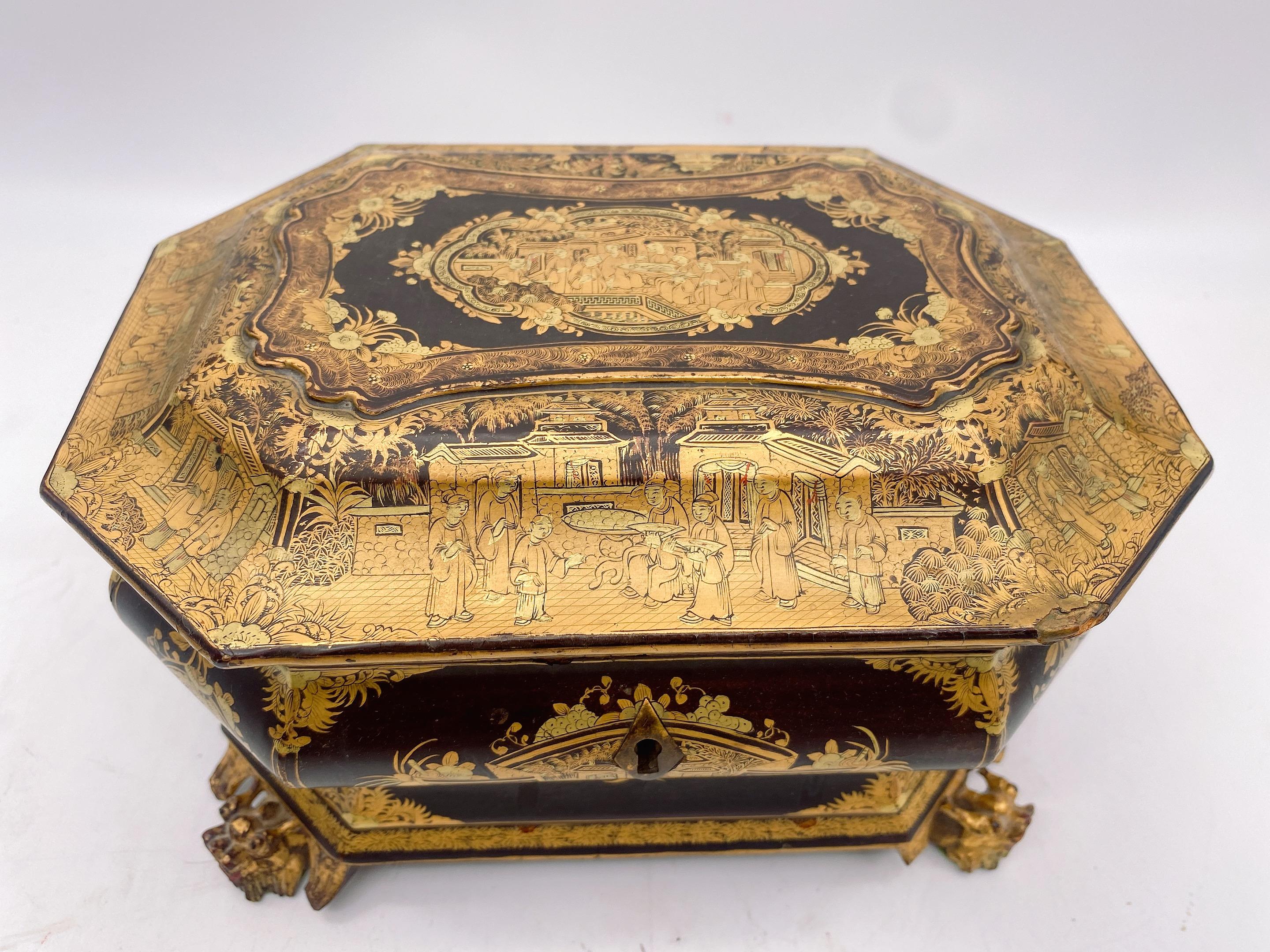 19th Century Antique Gilt Lacquer Chinese Tea Caddy 9