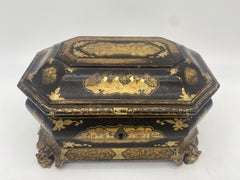 19th Century Antique Gilt Lacquer Chinese Tea Caddy