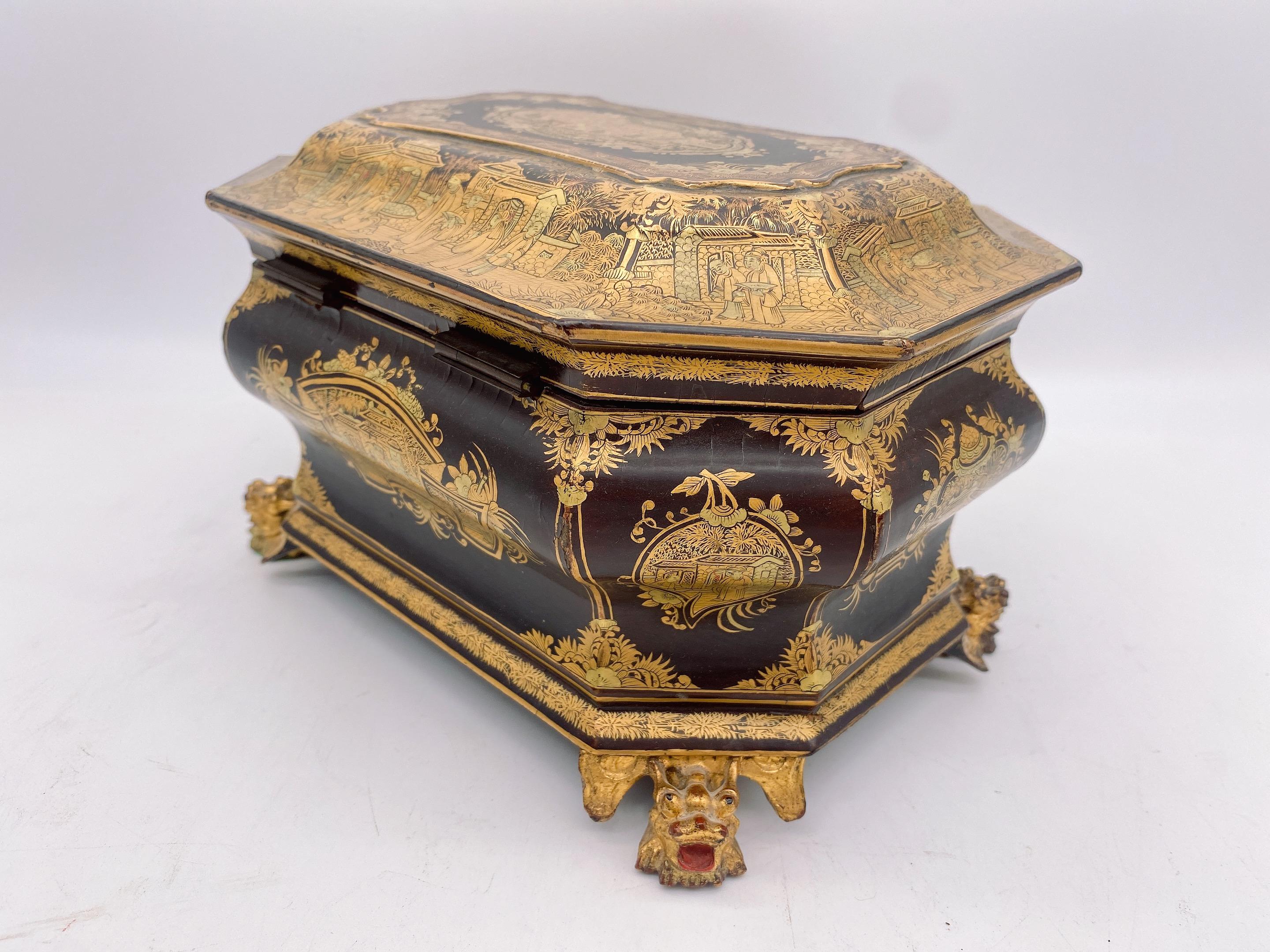 19th Century Antique Gilt Lacquer Chinese Tea Caddy 3