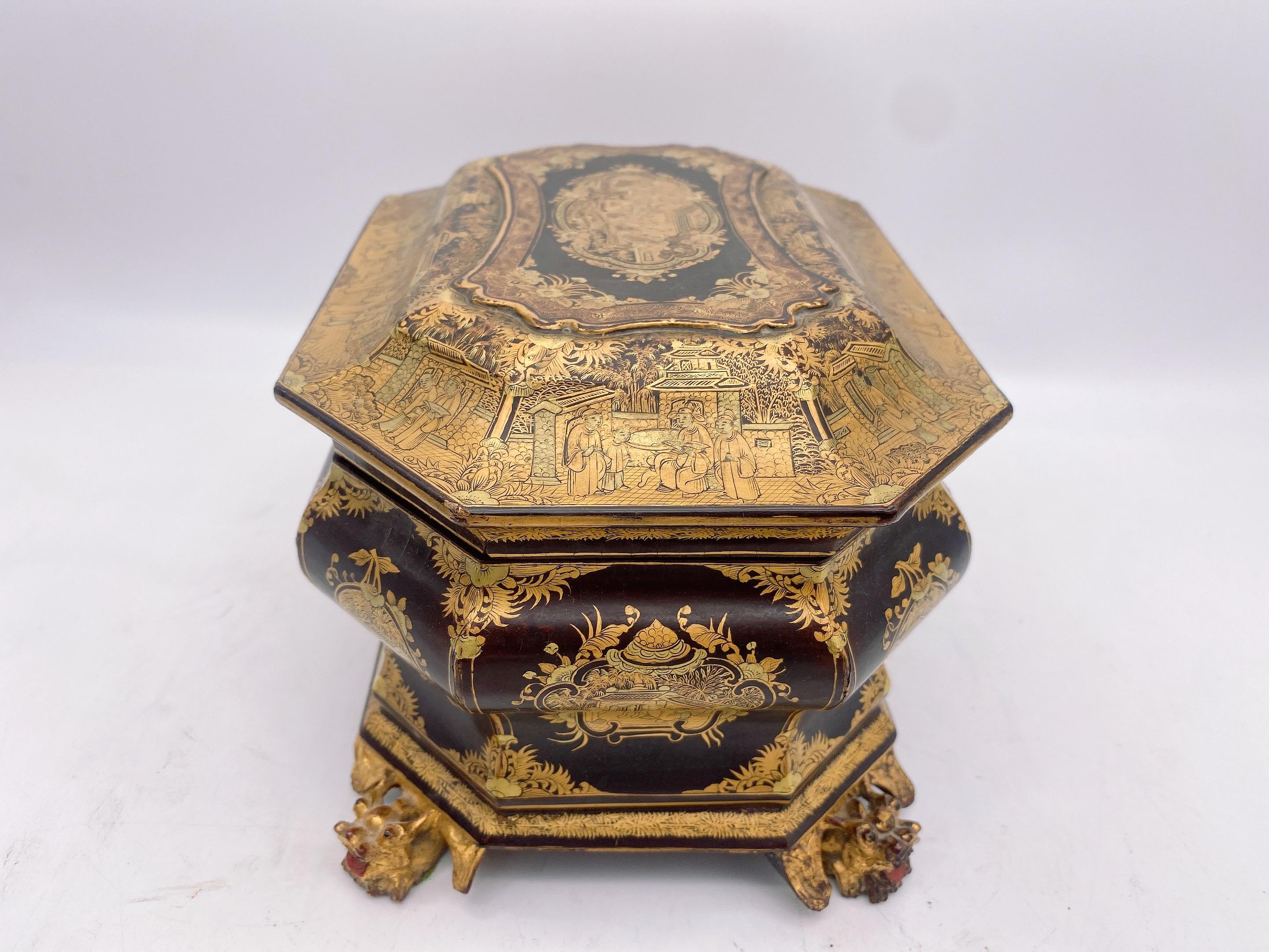 19th Century Antique Gilt Lacquer Chinese Tea Caddy 4