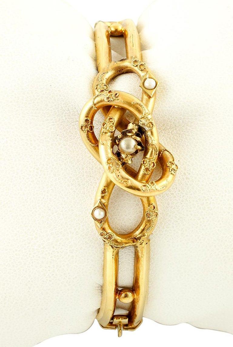 Round Cut 19th Century Antique Gold Bangle Bracelet