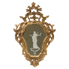 19th Century Antique Gold Cornucopia Mirror with Etched Female Figure