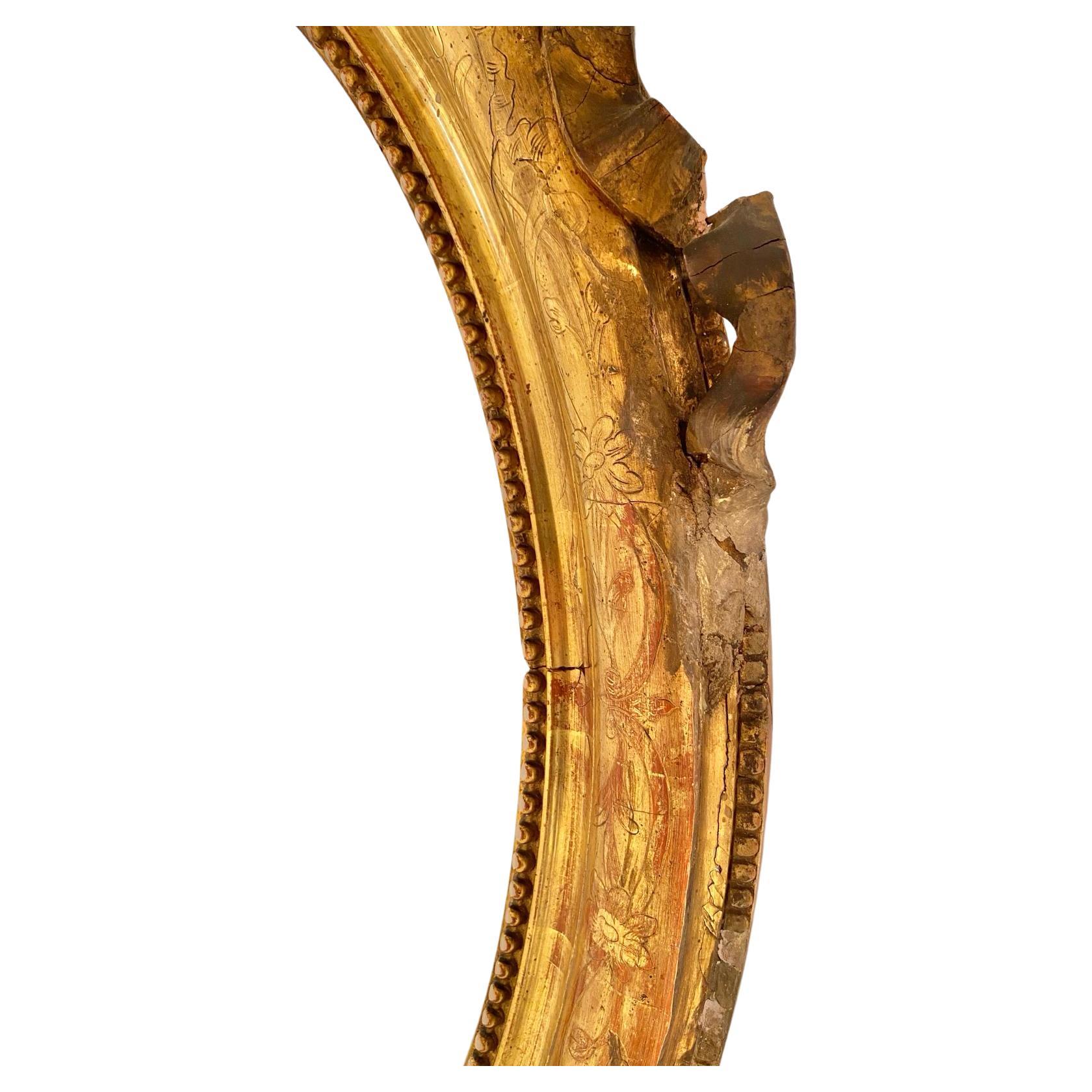 Cut Glass 19th Century Antique Gold Leaf Wall Mirror Italy 1850s