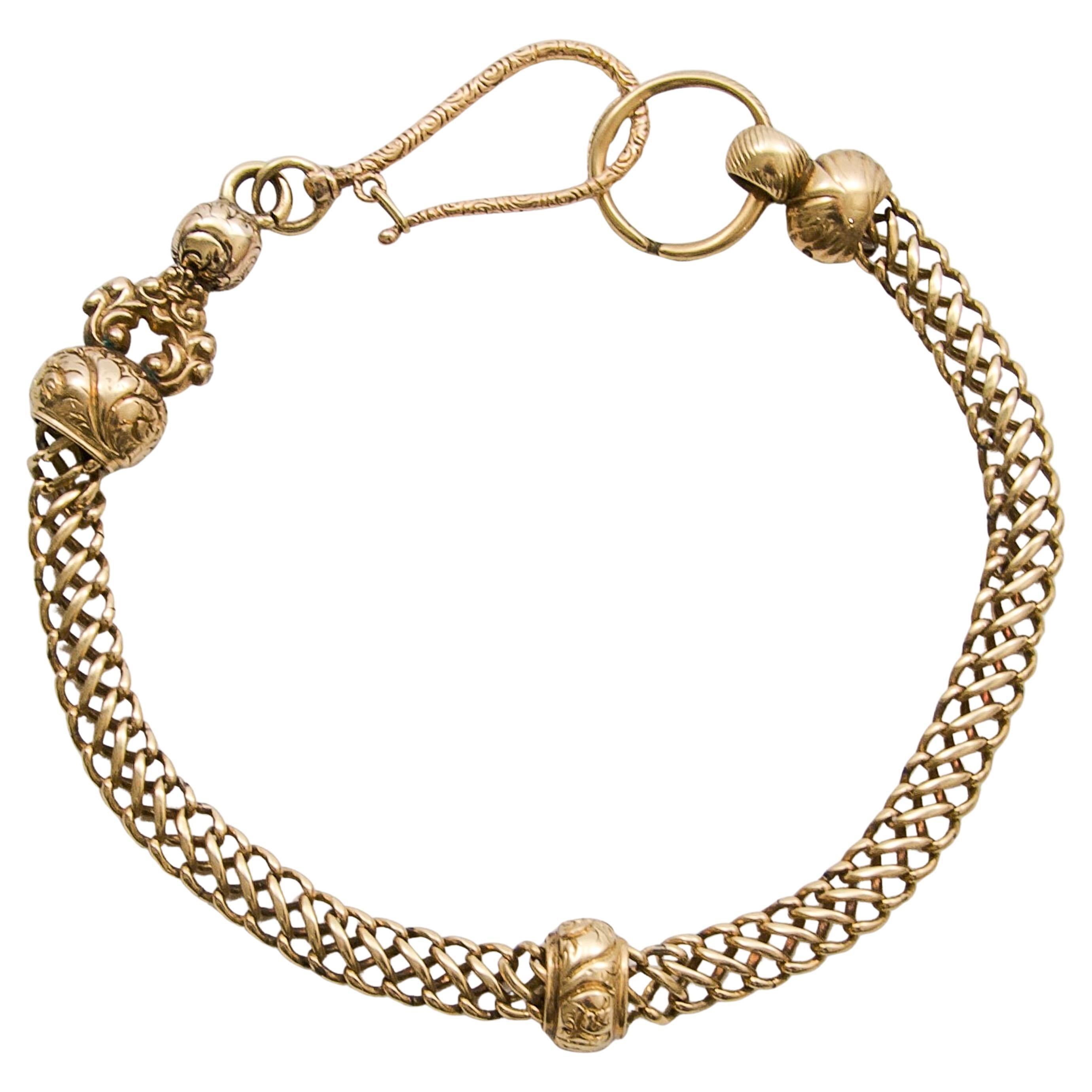 19th Century Antique Gold Pocket Watch Chain with Ornate Hook and Split
