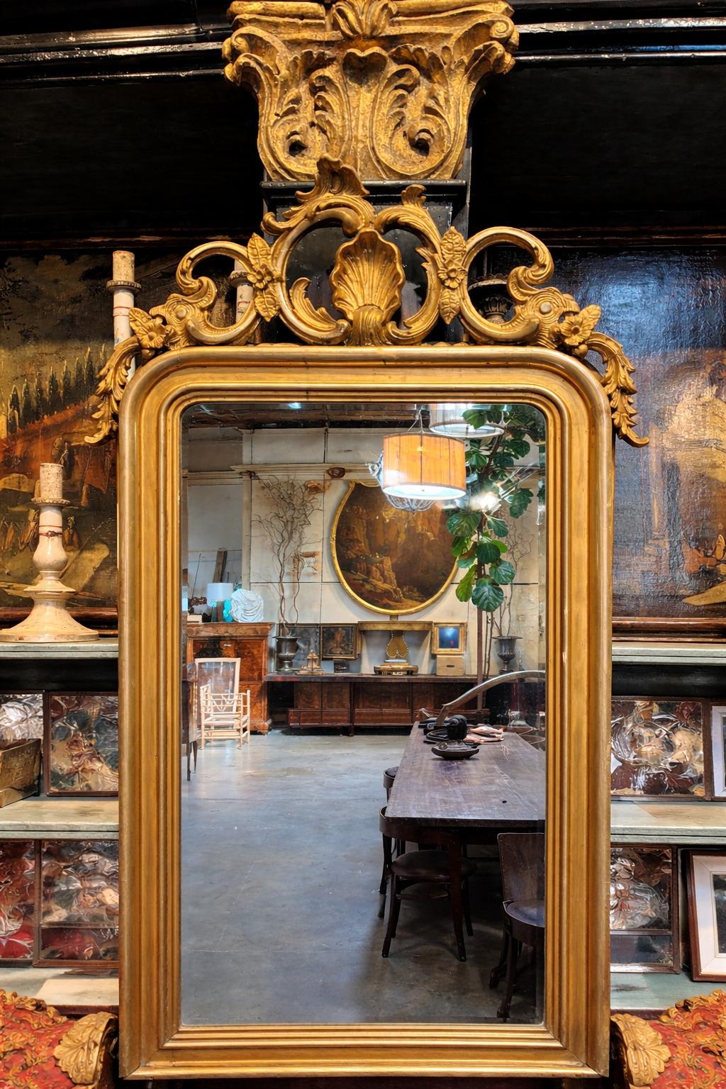 19th Century Antique Gold Rococo Mirror For Sale at 1stDibs