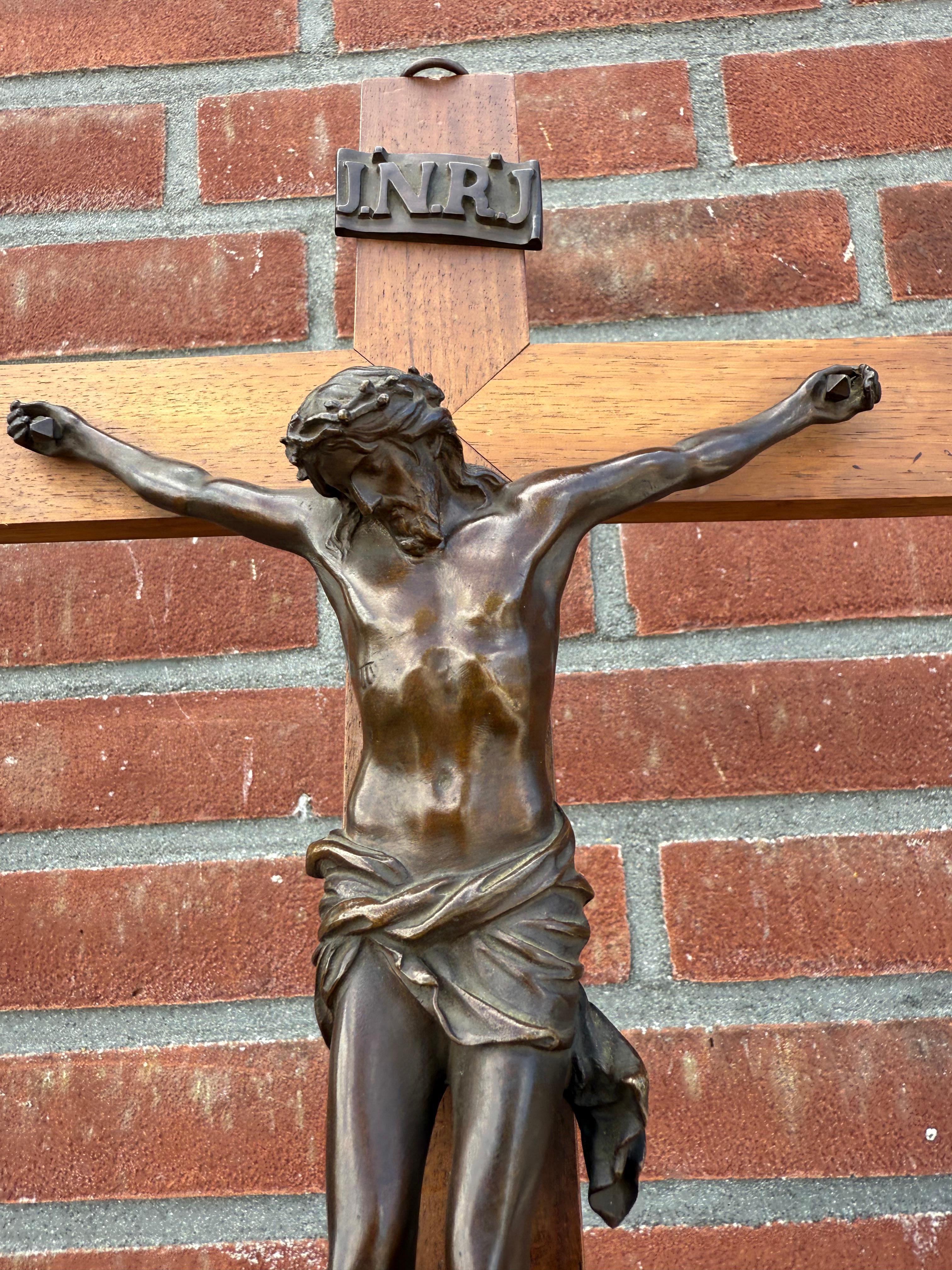 Rare and important bronze crucifix by the French ‘fondeur’ F. Barbedienne.
 
Ferdinand Barbedienne (1810-1892) does not need any further introduction, but that he also made this type of top quality religious art is not known to many people.  This