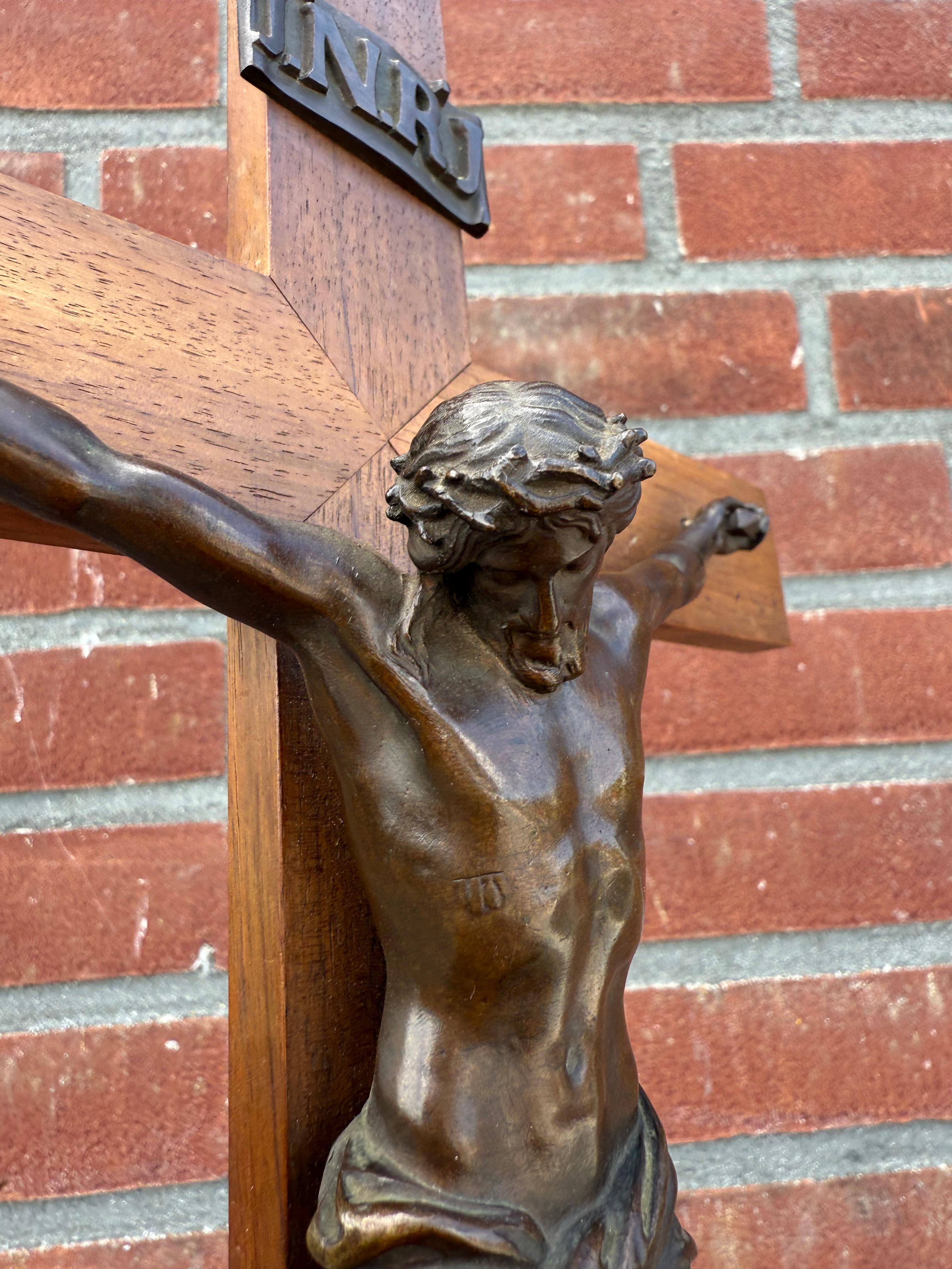 Gothic 19th Century, Antique, Great Quality Bronze Wall Crucifix Signed: F. Barbedienne For Sale