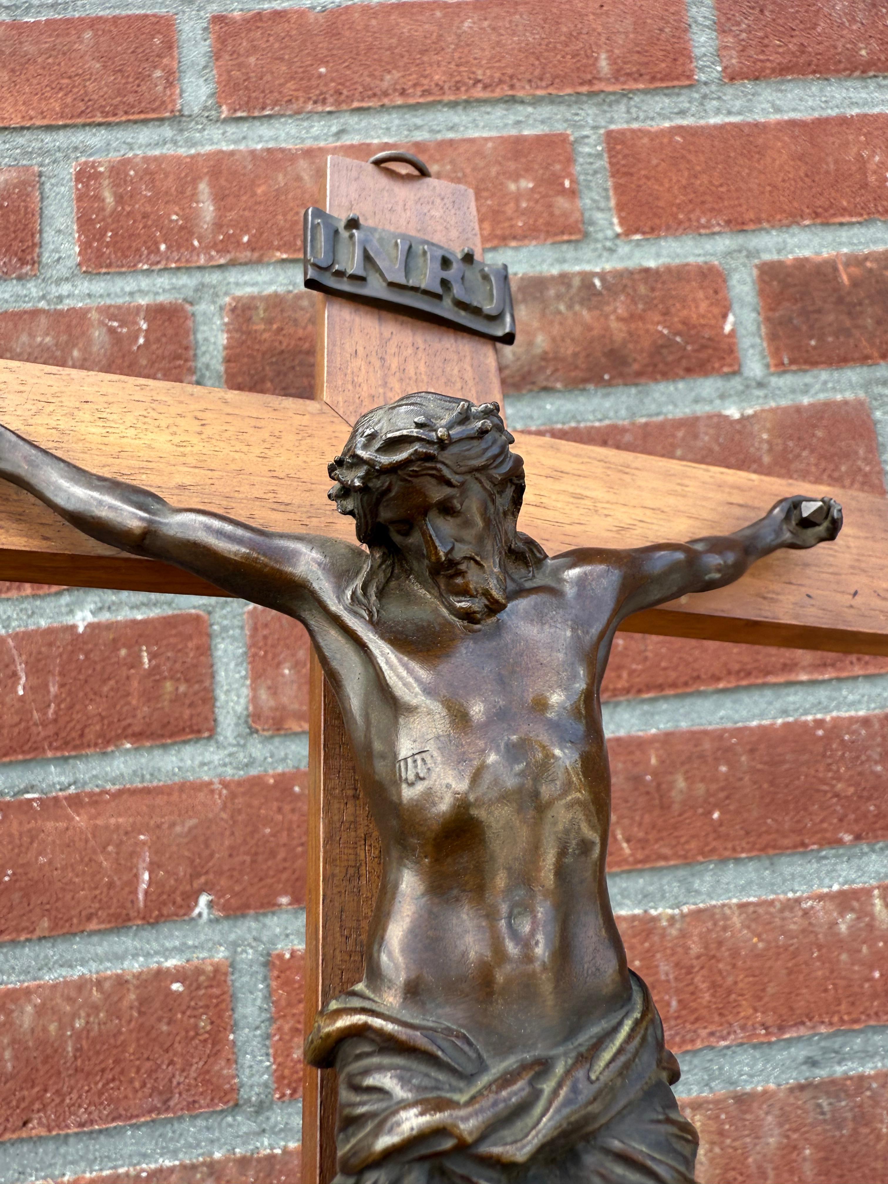 French 19th Century, Antique, Great Quality Bronze Wall Crucifix Signed: F. Barbedienne For Sale