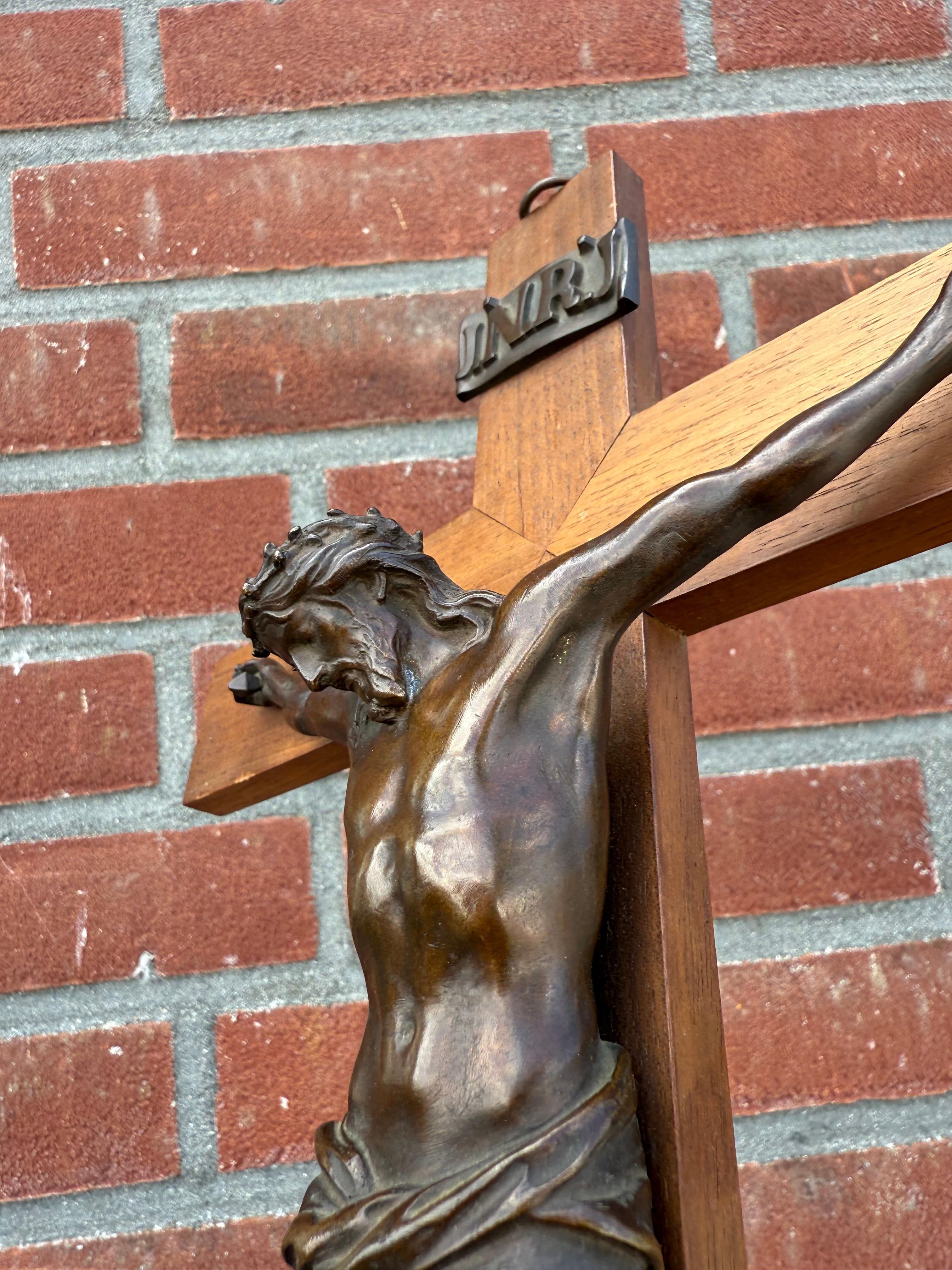 Hand-Crafted 19th Century, Antique, Great Quality Bronze Wall Crucifix Signed: F. Barbedienne For Sale