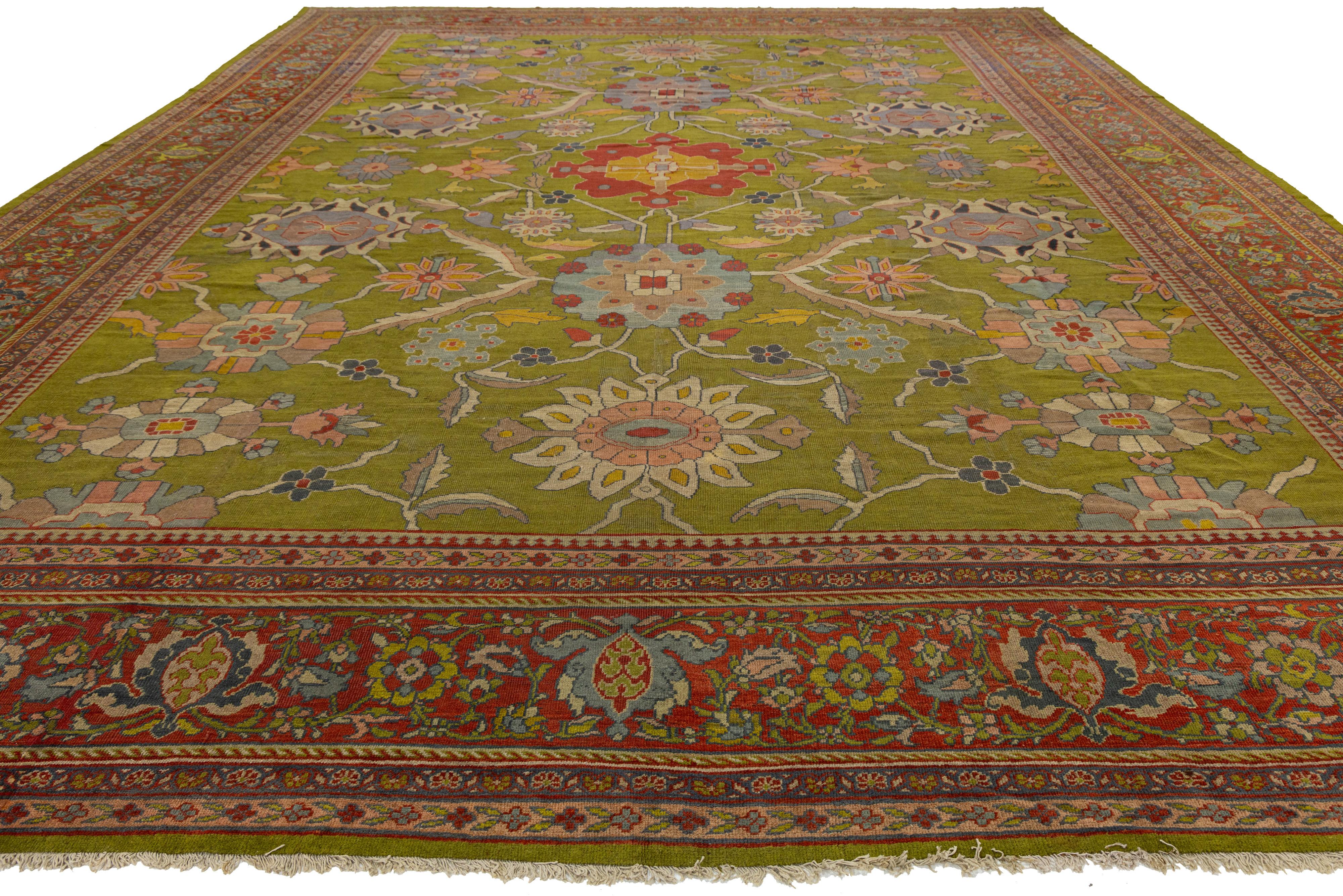Tapis persan Mahal ancien du 19ème siècle en laine à fleurs vertes fait à la main en vente 6