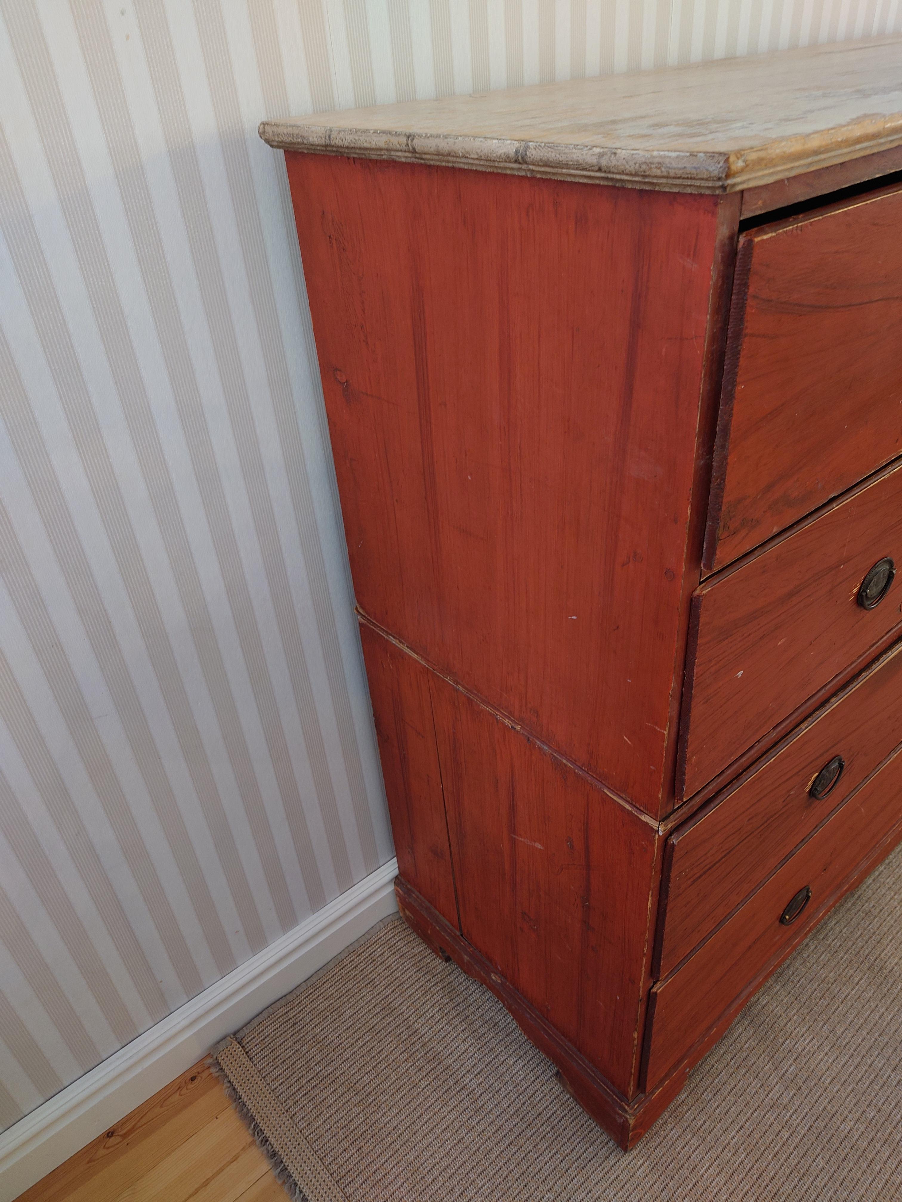 19th Century Antique Gustavian Chest of Drawers Chest on Chest Dated 1829 In Good Condition For Sale In Boden, SE