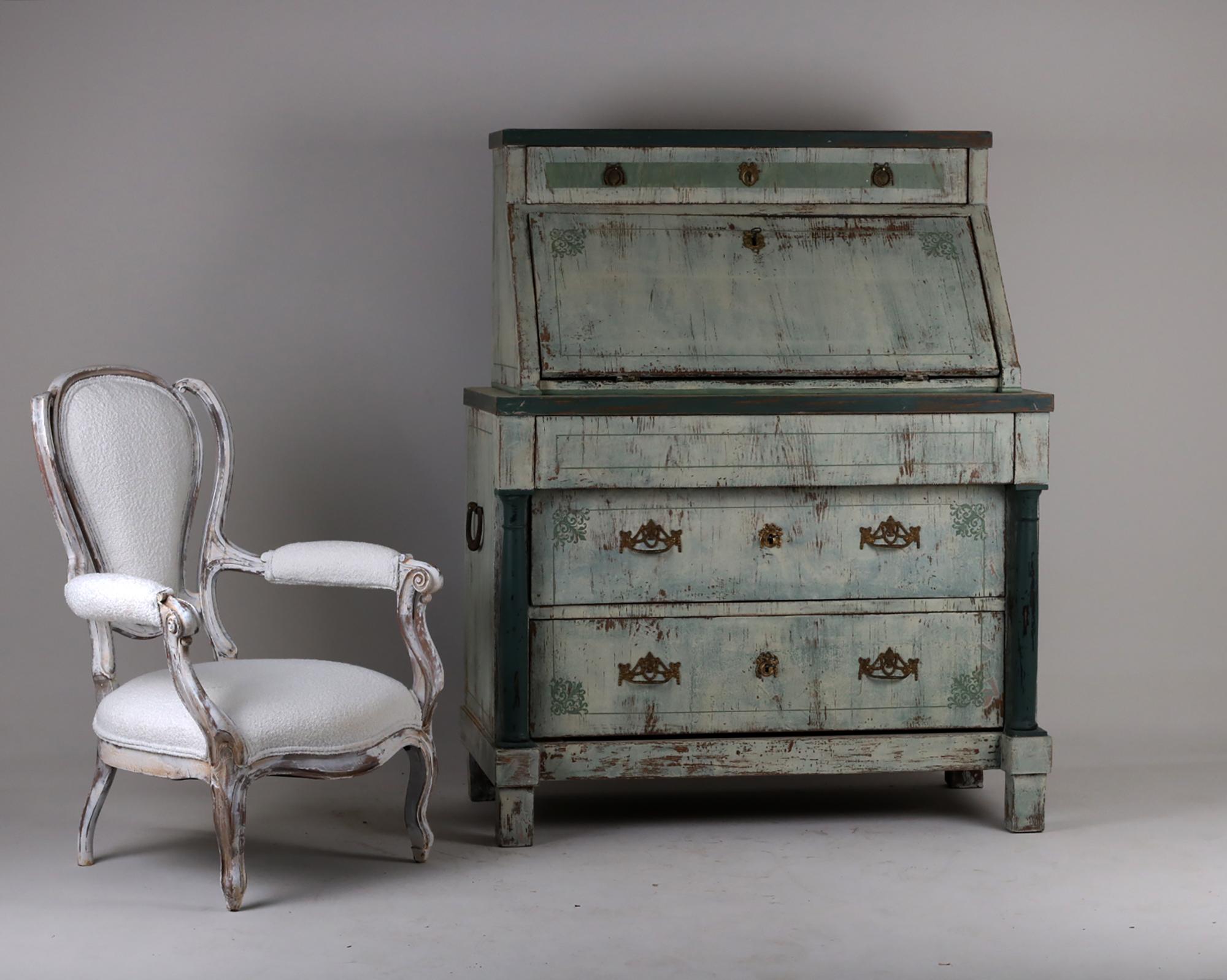 Early 19th Century 19th Century Antique Gustavian Style Painted Secretary Bureau For Sale