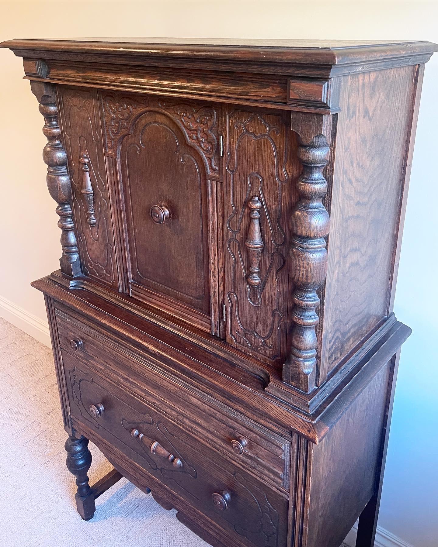 American 19th Century Antique Hand Carved Cabinet For Sale