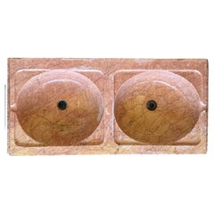 19th Century Antique Hand Carved Pink Marble Double Basin Kitchen Sink