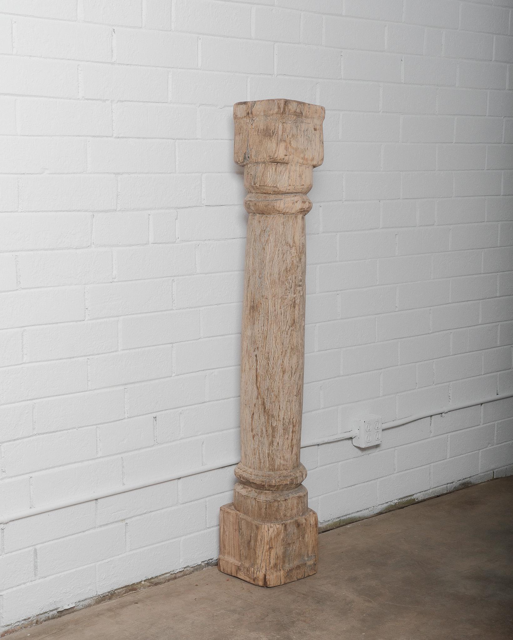 Primitive 19th Century Antique Hand-Carved Teak Wood Architectural Column For Sale
