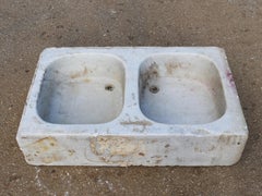 19th Century Antique Hand Carved White Marble Double Basin Kitchen Sink