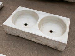 19th Century Antique Hand Carved White Marble Double Basin Kitchen Sink