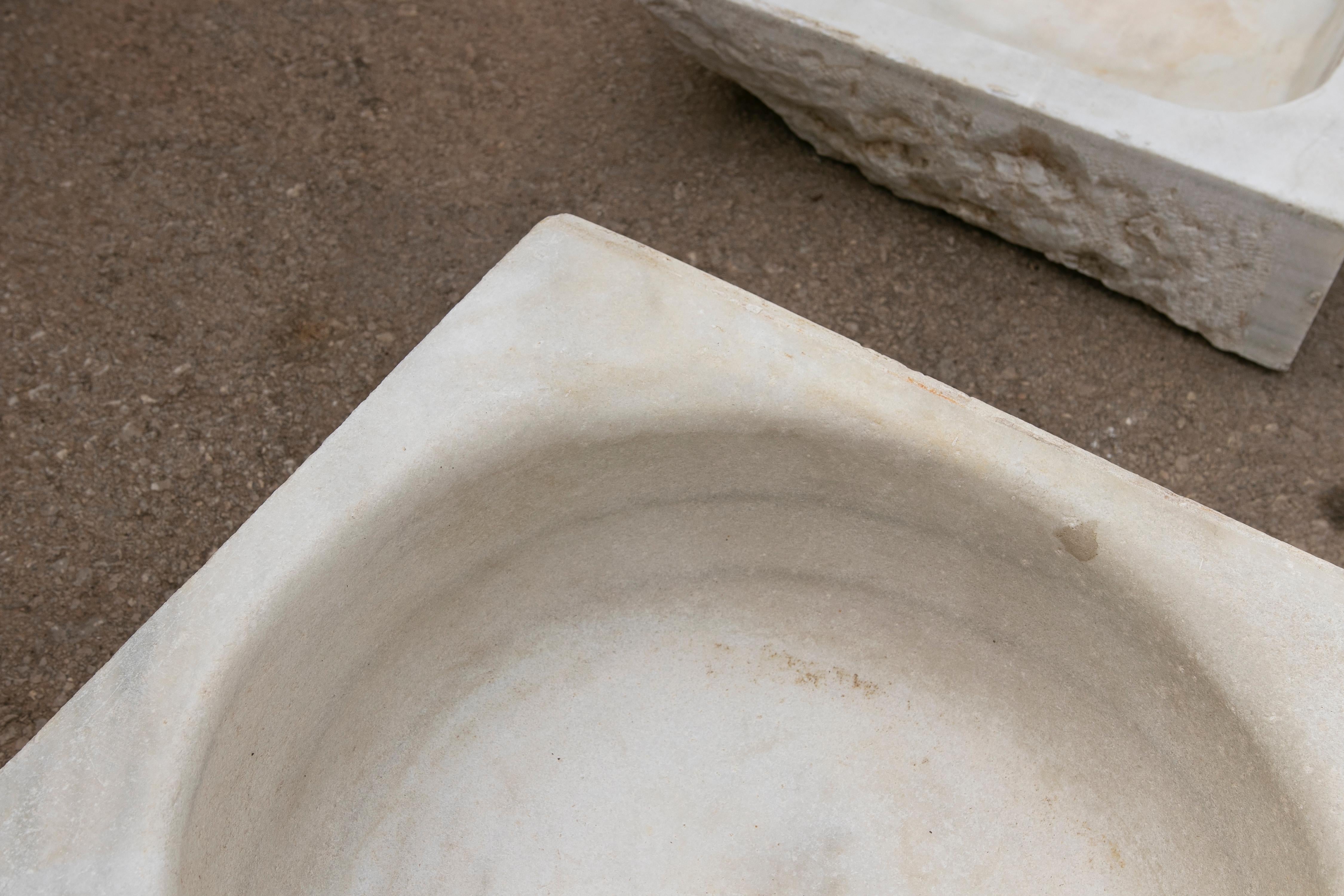 19th Century Antique Hand Carved White Marble Double Basin Kitchen Sink For Sale 2