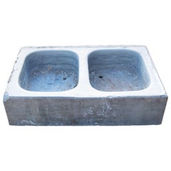 19th Century Antique Hand Carved White Marble Double Basin Kitchen Sink
