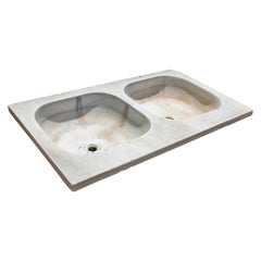 19th Century Antique Hand Carved White Marble Double Basin Kitchen Sink