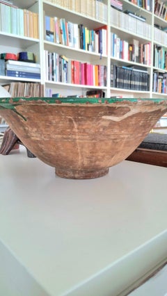 19th century Antique Hand-Glazed Terracotta Conical Bowl in Emerald Green