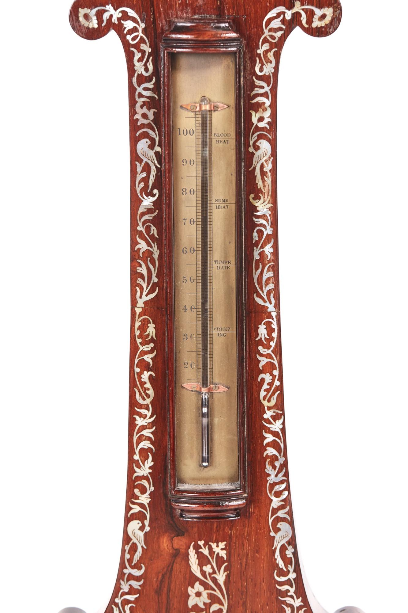 Victorian 19th Century Antique Hardwood Inlaid Banjo Barometer For Sale