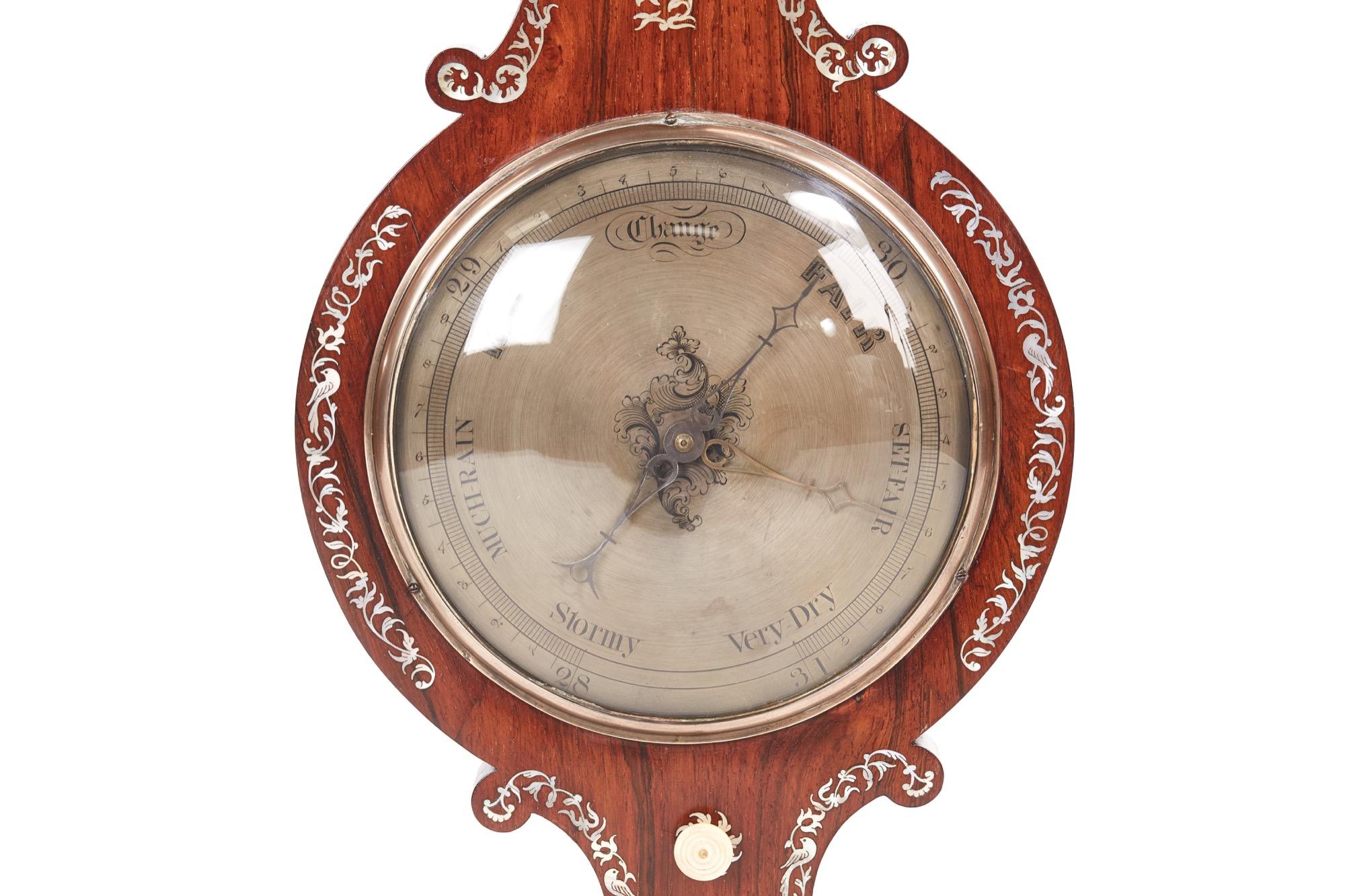 Inlay 19th Century Antique Hardwood Inlaid Banjo Barometer For Sale