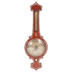 19th Century Antique Hardwood Inlaid Banjo Barometer