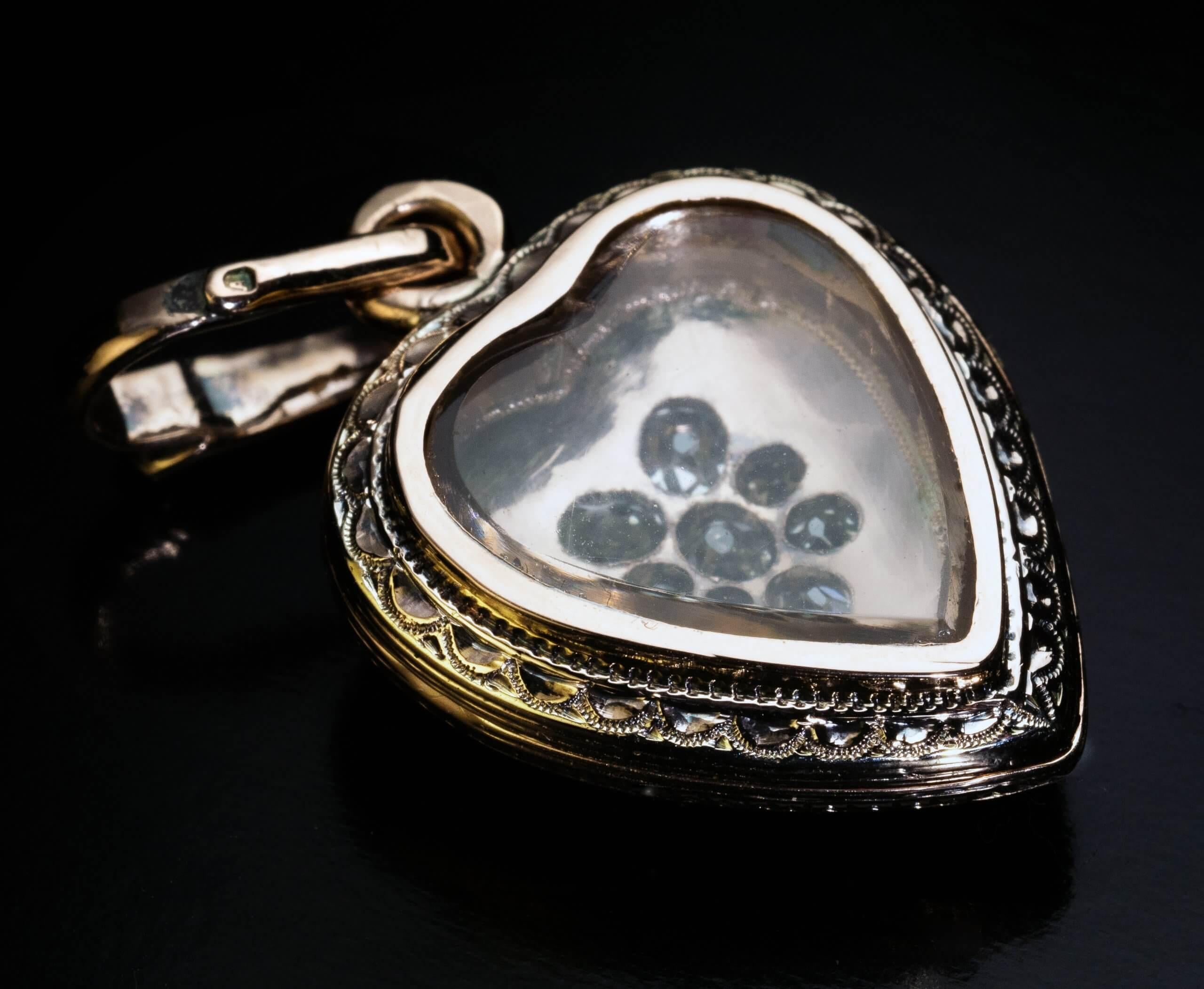 Colgante antiguo de diamantes en forma de corazón del siglo XIX Talla antigua en venta
