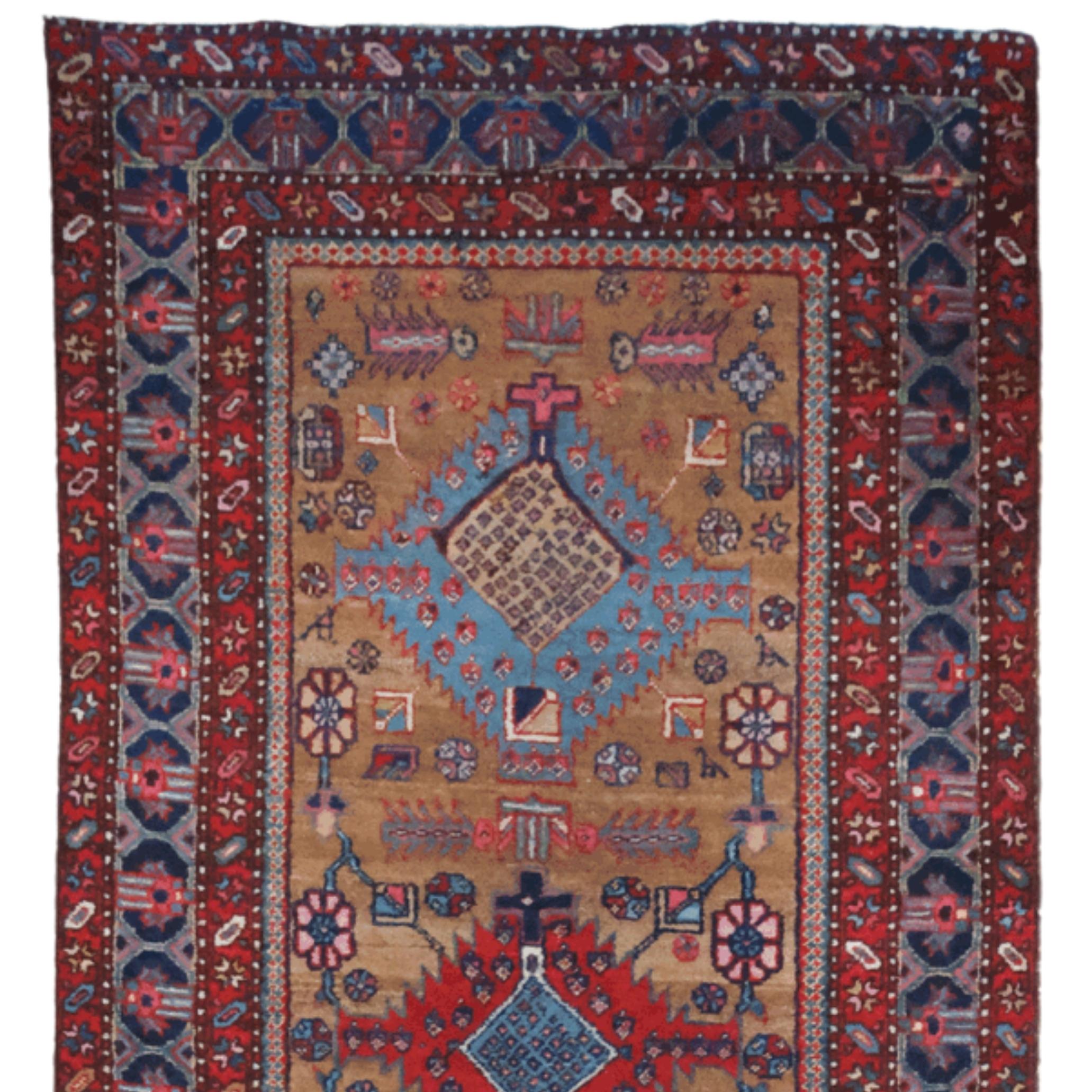 This stunning 19th-century Heriz runner comes from the mountainous Heriz region of northwestern Iran—a rare example known for its sturdy construction and bold geometry. This hand-woven piece offers both an aesthetic and cultural treasure for stylish