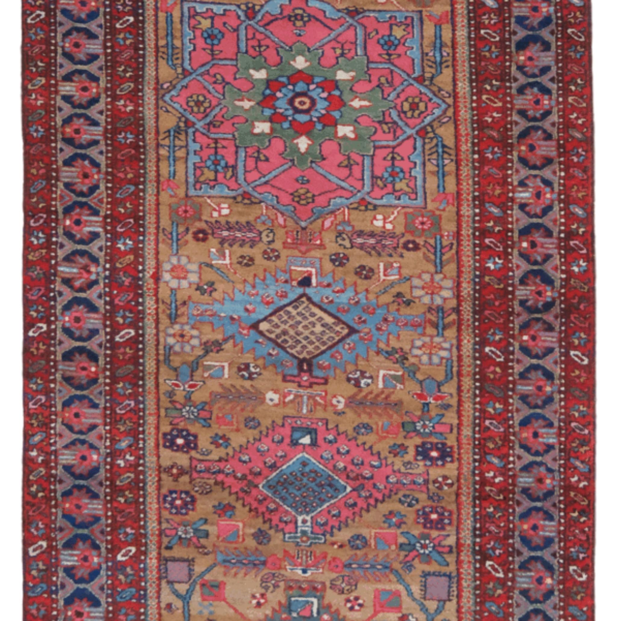 Hand-Woven 19th Century Antique Heriz Runner For Sale