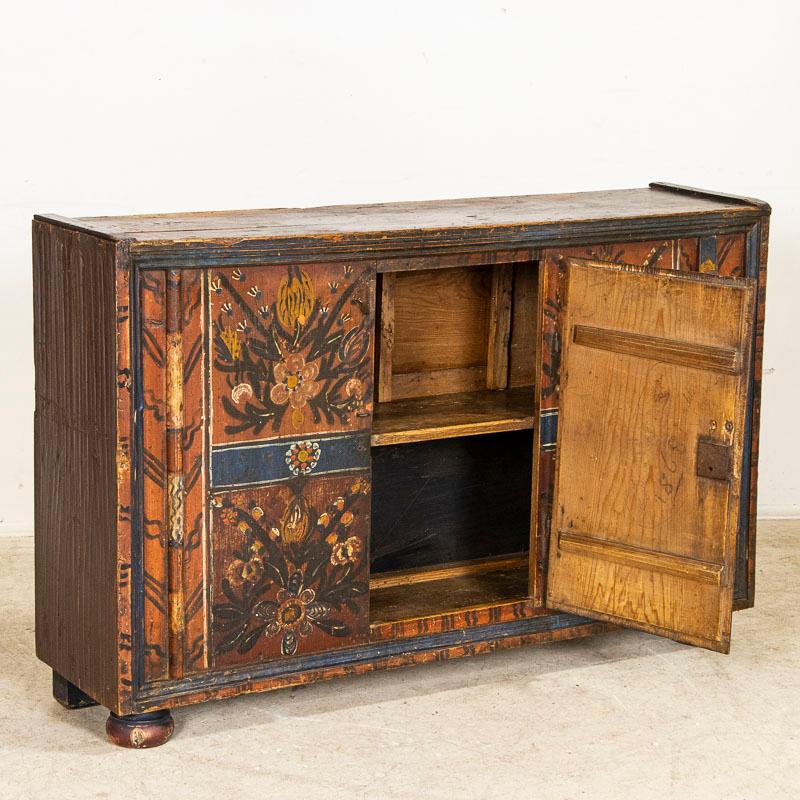 Hungarian 19th Century Antique Highly Painted Narrow Sideboard Cabinet Console from Hungar