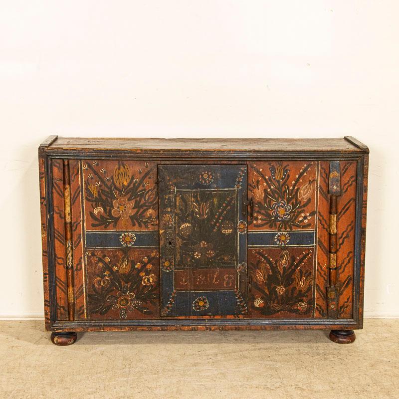 19th Century Antique Highly Painted Narrow Sideboard Cabinet Console from Hungar In Good Condition In Round Top, TX