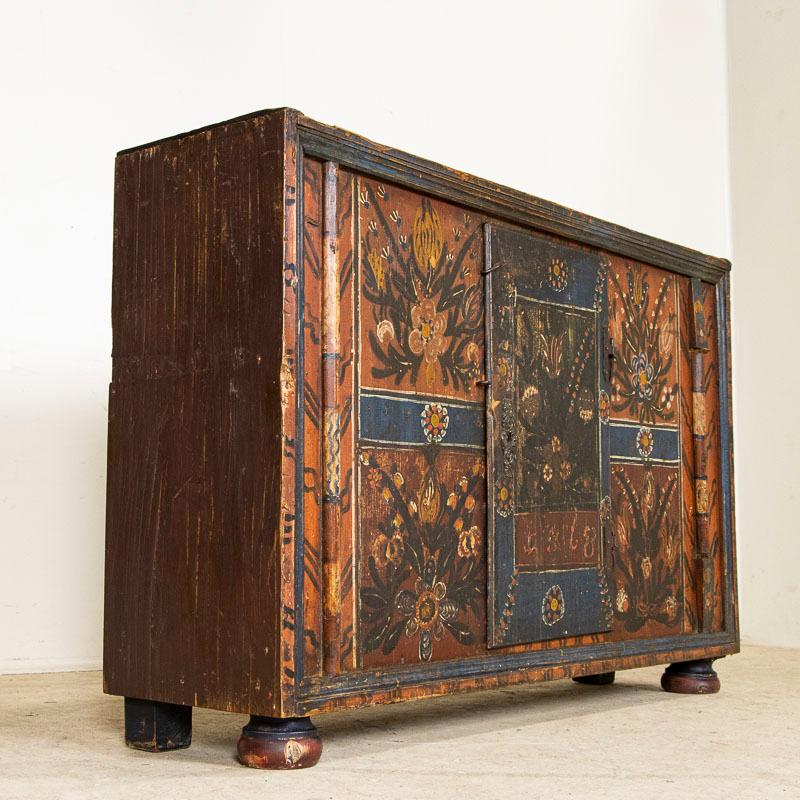 19th Century Antique Highly Painted Narrow Sideboard Cabinet Console from Hungar 1