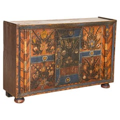 19th Century Antique Highly Painted Narrow Sideboard Cabinet Console from Hungar