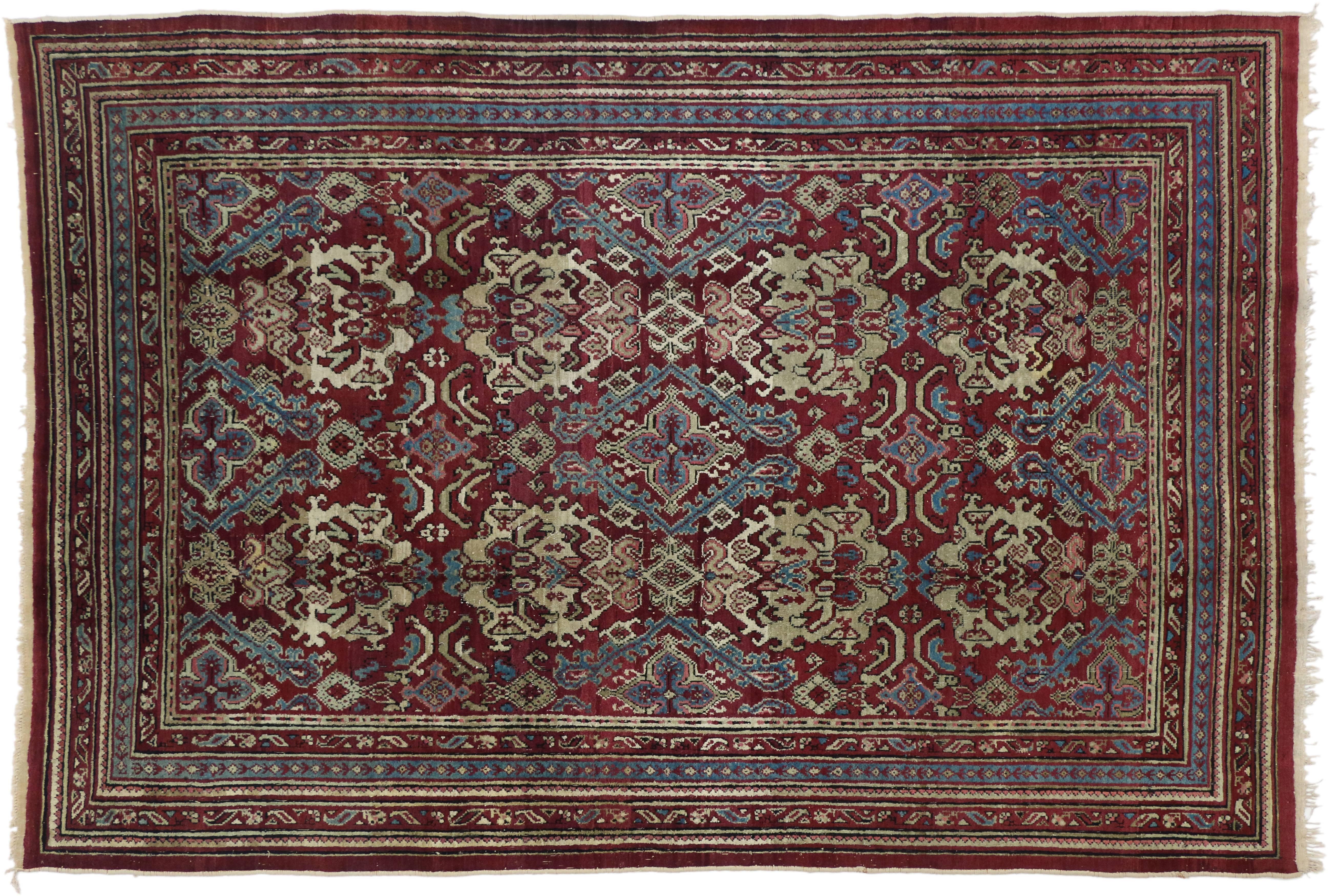 19th Century Antique Indian Agra Rug with Modern Design For Sale 6