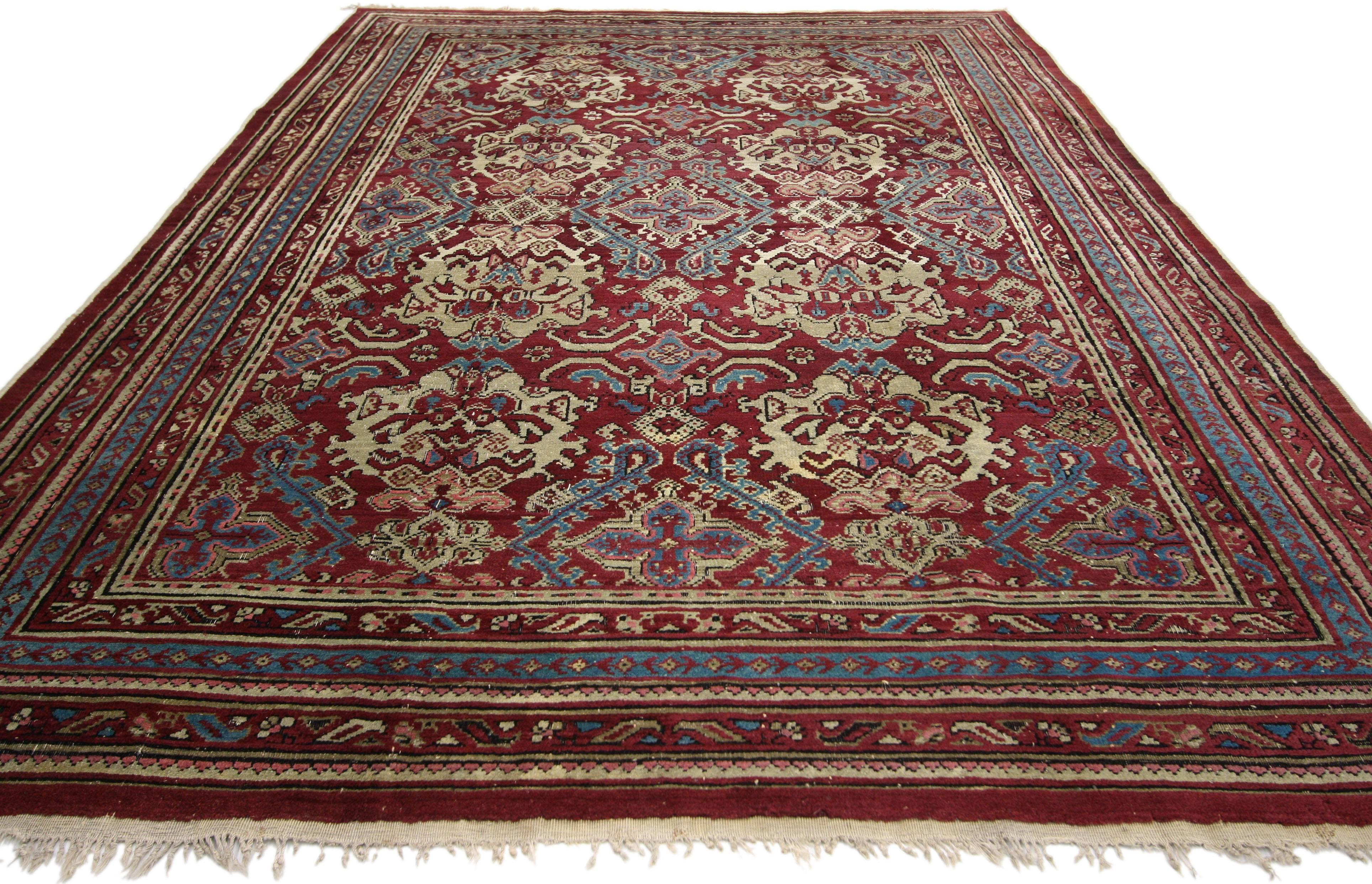 British Indian Ocean Territory 19th Century Antique Indian Agra Rug with Modern Design For Sale