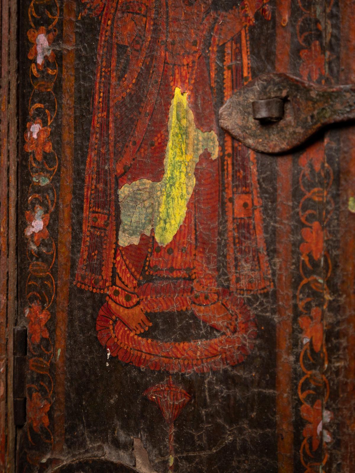 Cadre / panneau en bois peint indien ancien du 19e siècle provenant de l'Inde en vente 8