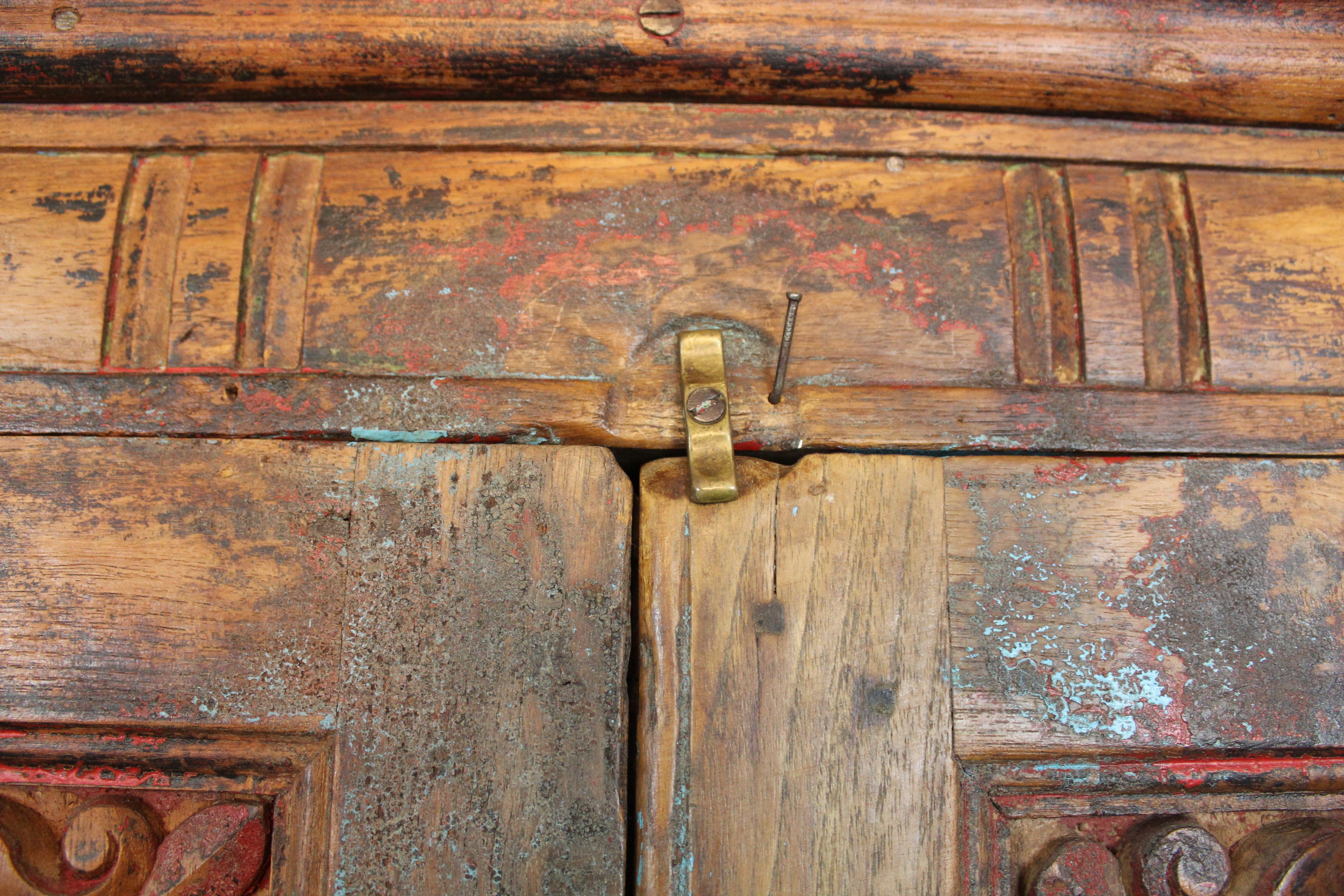 19th Century Antique Indian Teak Painted Armoire For Sale 4